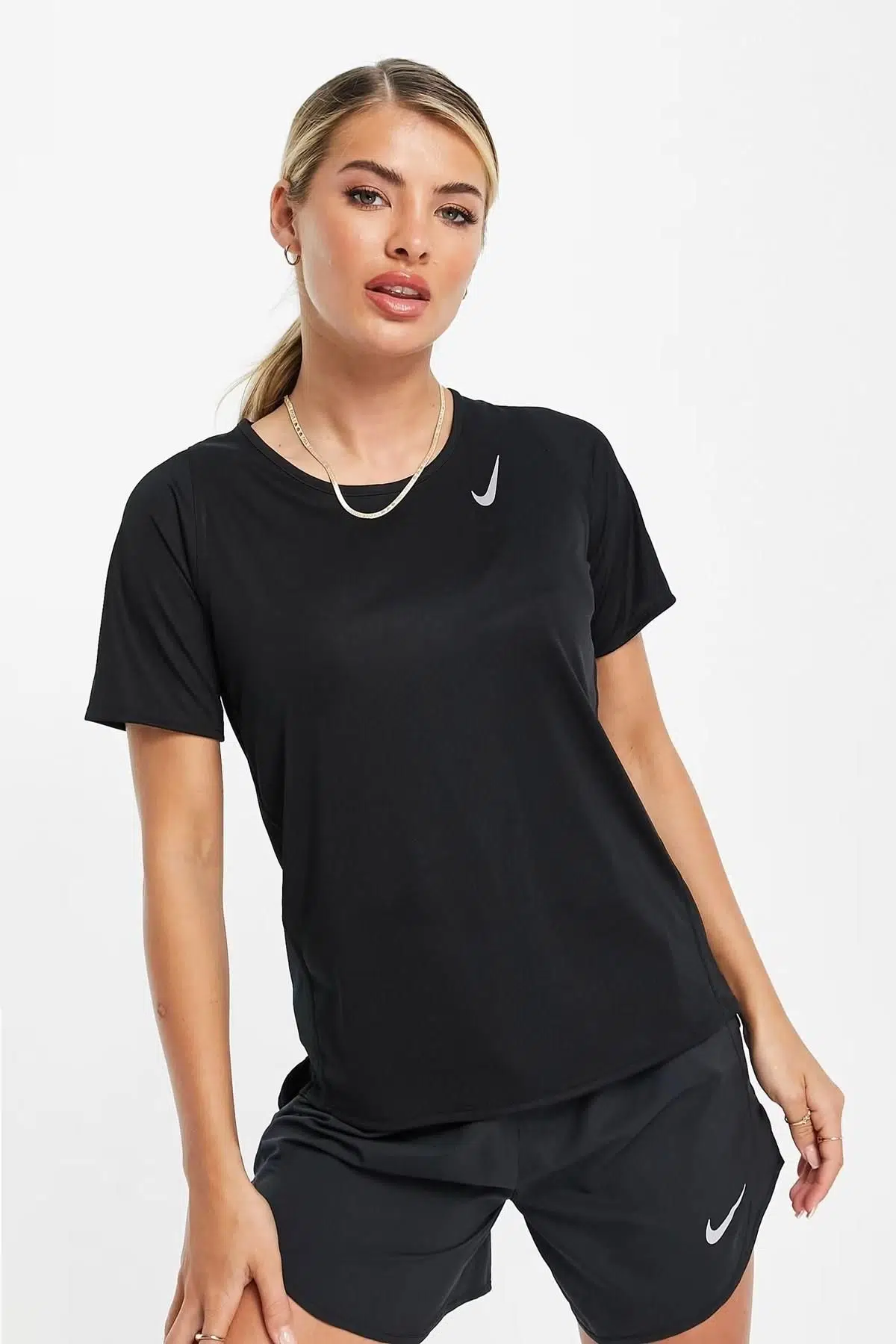 Nike Running Dri Fit Race Signlet T-shirt Black Reflektörlü Kadın Koşu Tişörtü Siyah