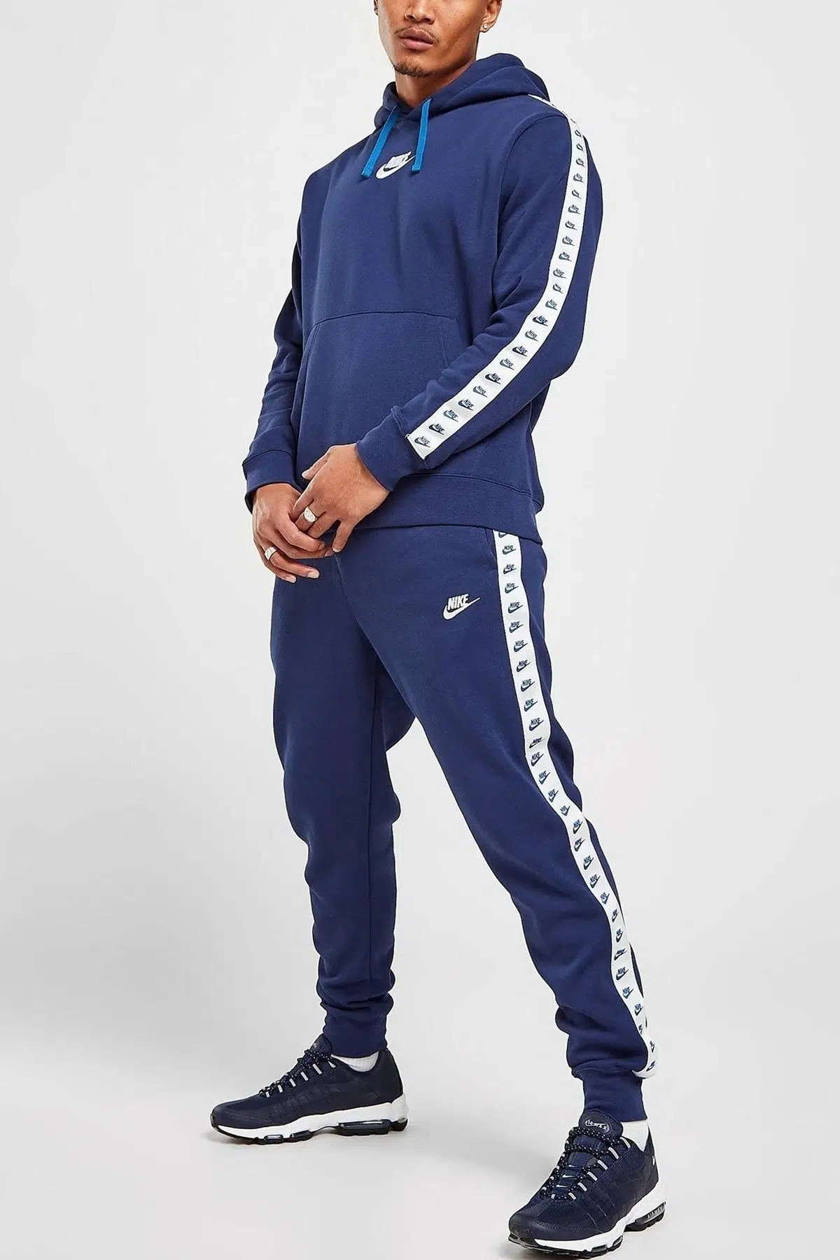 Nike Club Fleece Zeus Tape Graphics Track Suit Kapüşonlu Şardonlu Eşofman Takımı Lacivert