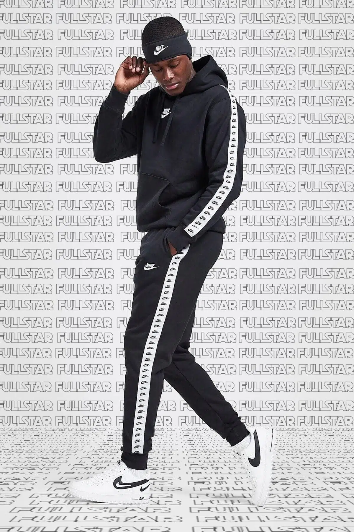 Nike Club Fleece Zeus Tape Graphics Track Suit Kapüşonlu Şardonlu Eşofman Takımı Siyah