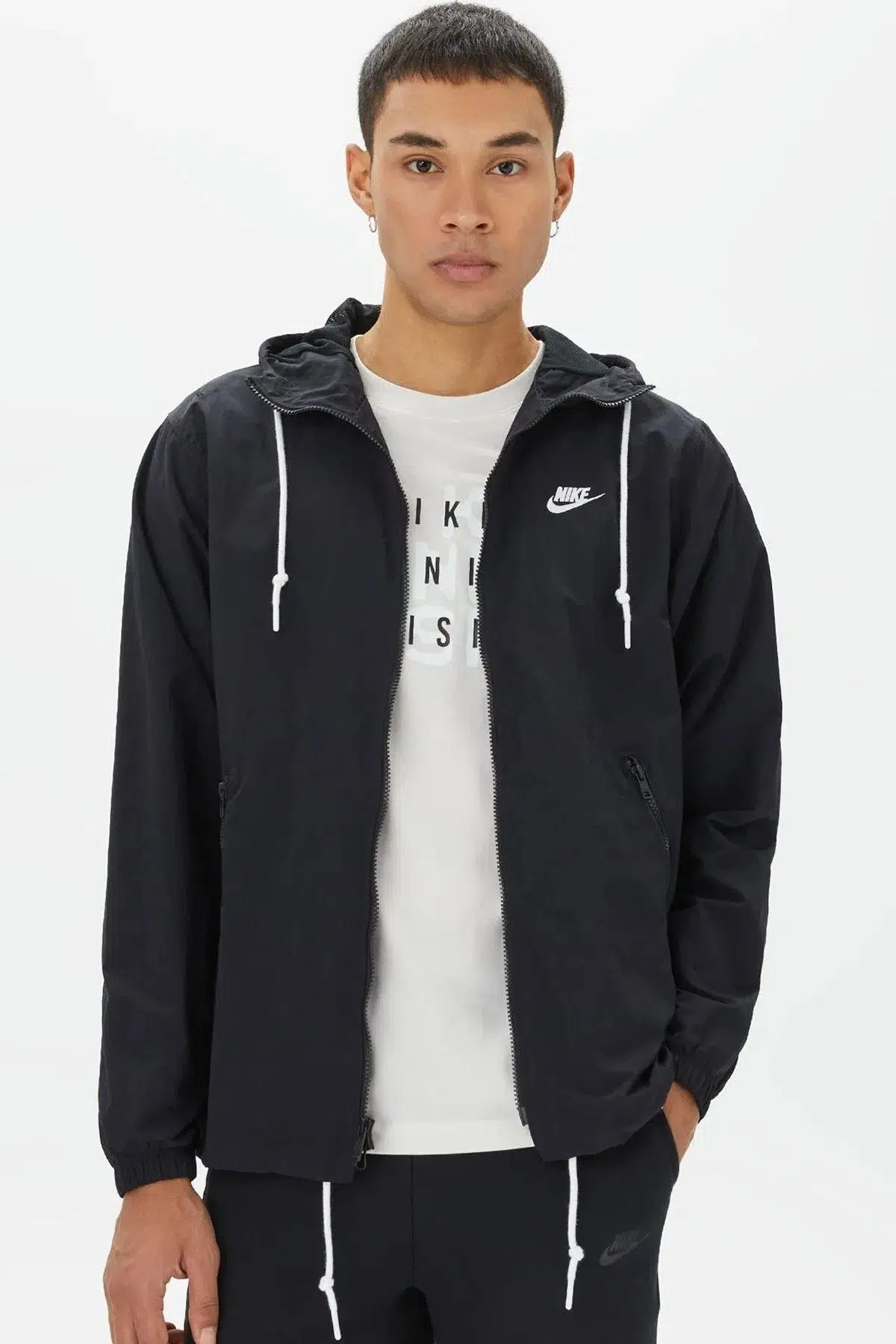 Nike Club Woven Men's Full Zip Jacket Erkek Bol Kesim Dokuma Spor Ceket Siyah
