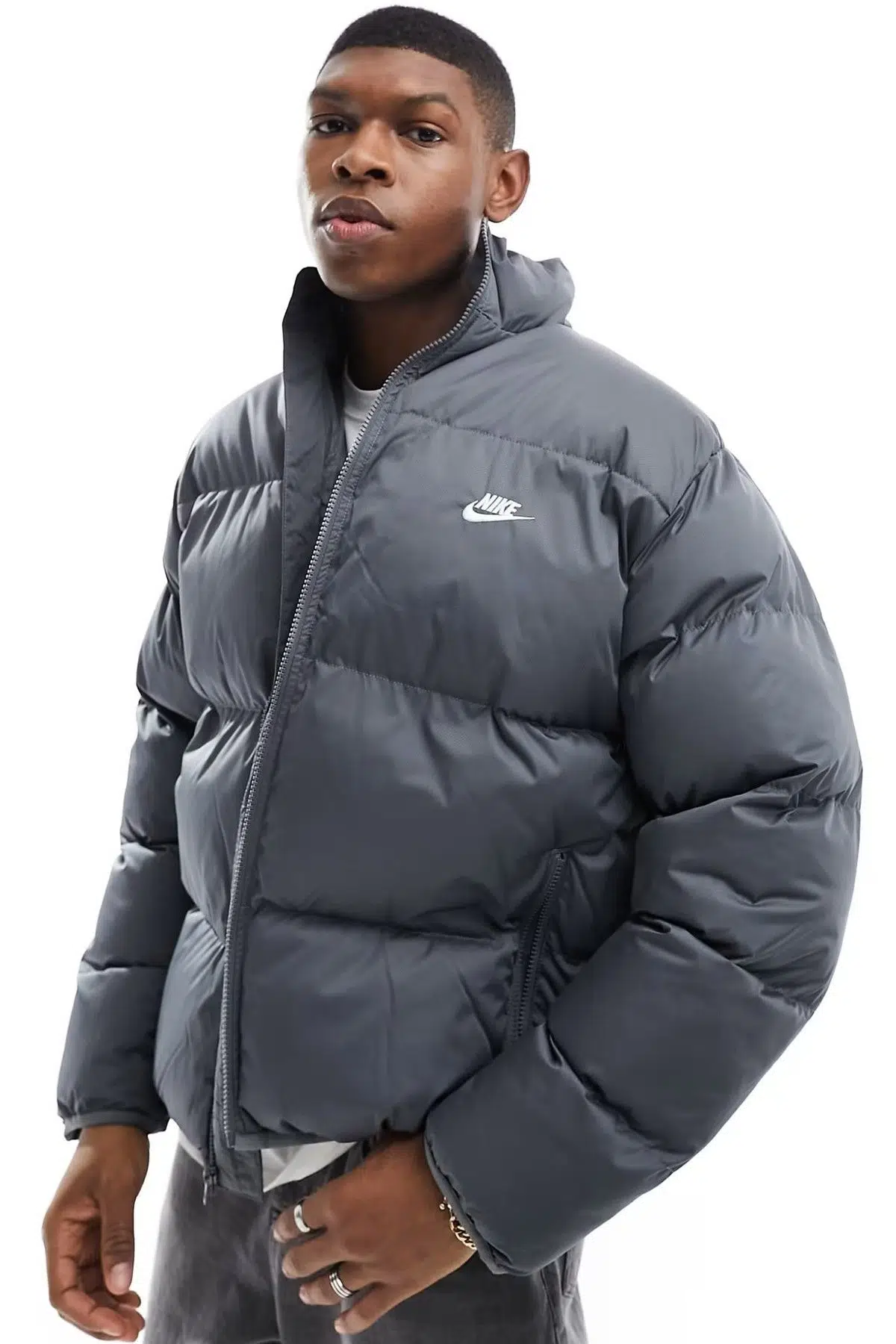 Nike Clup Puffer Synthetic Fill Full Zip Loose Fit Men's Jacket Erkek Bol Kesim Suitici Mont Gri FB7368-068