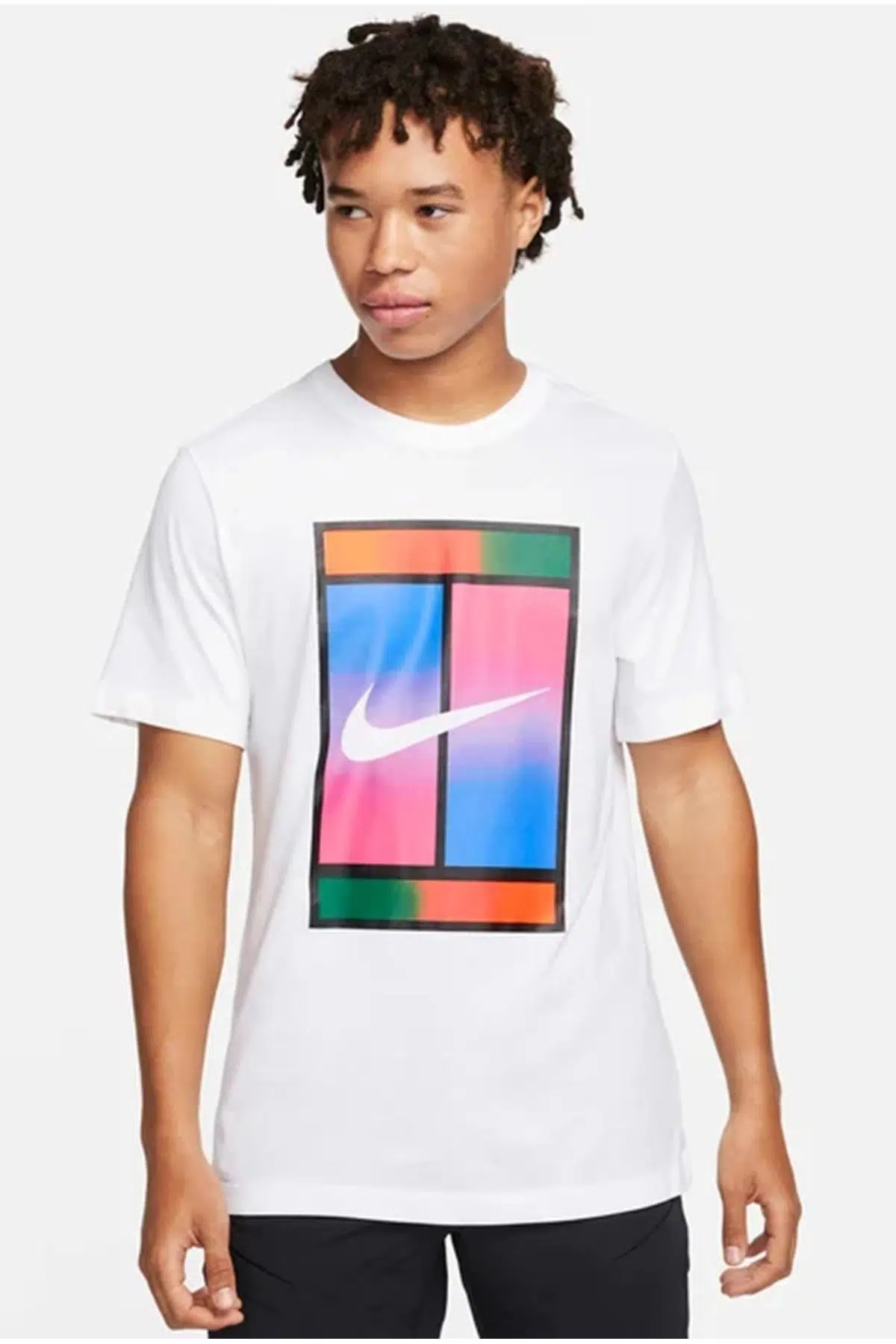 Nike Court Dri Fit Heritage Mens Tee Grafik Baskılı Erkek Tişört Beyaz