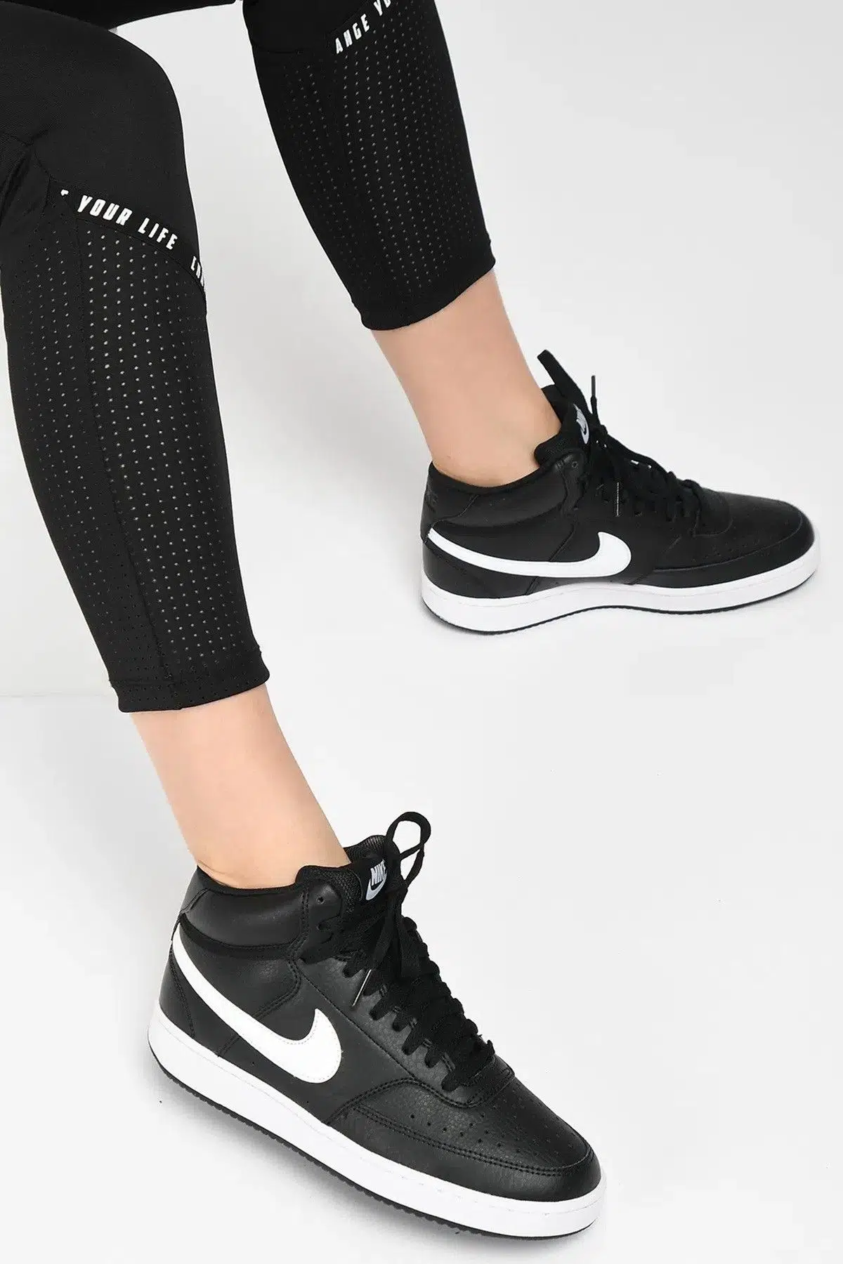 Nike Court Vision Mid Leather Womens Sneaker Hakiki Deri Kadın Günlük Spor Ayakkabı Siyah
