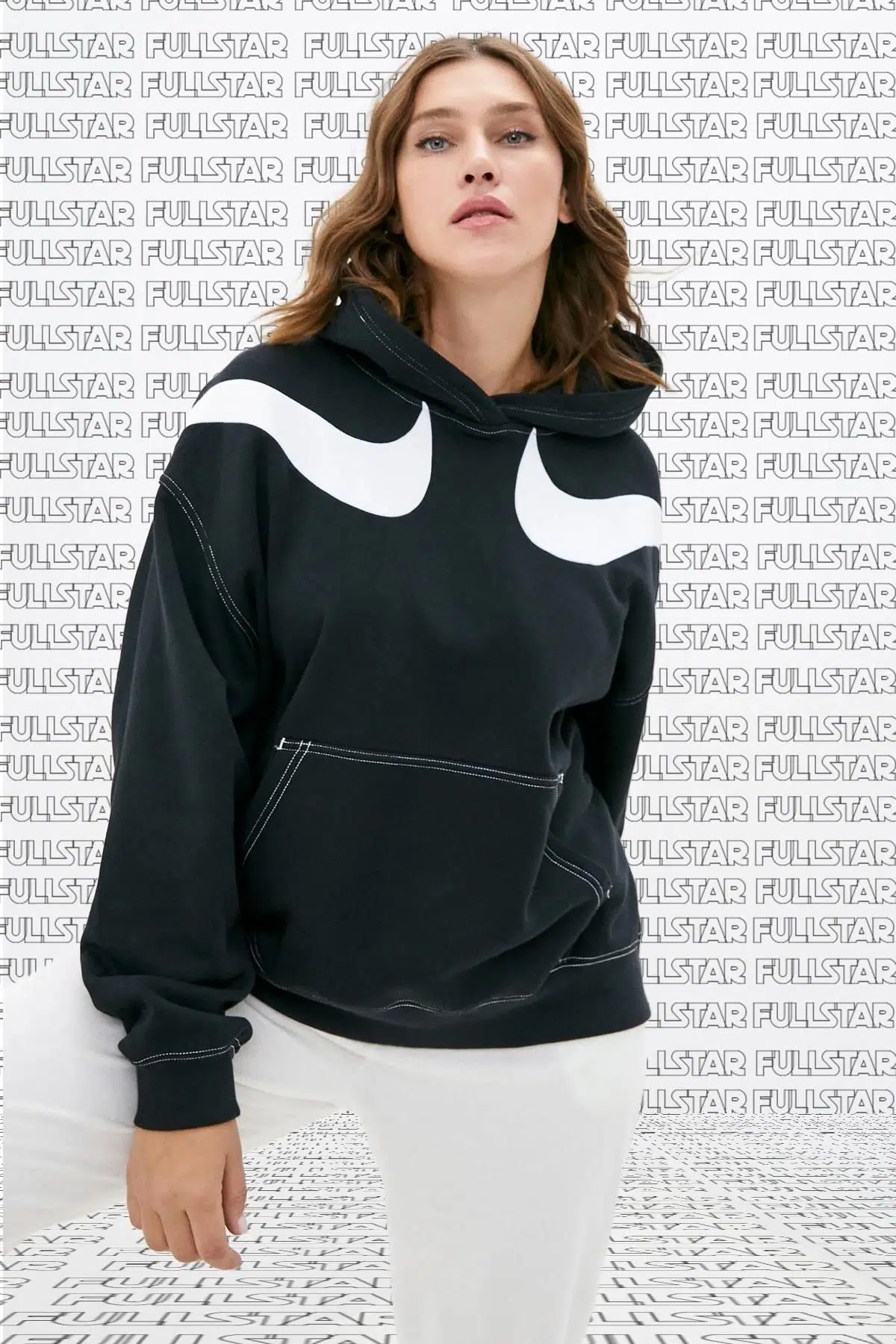 Nike Double Swoosh Fleece Hoodie Black Oversize Bol Kesim Kapüşonlu Sweatshirt Siyah