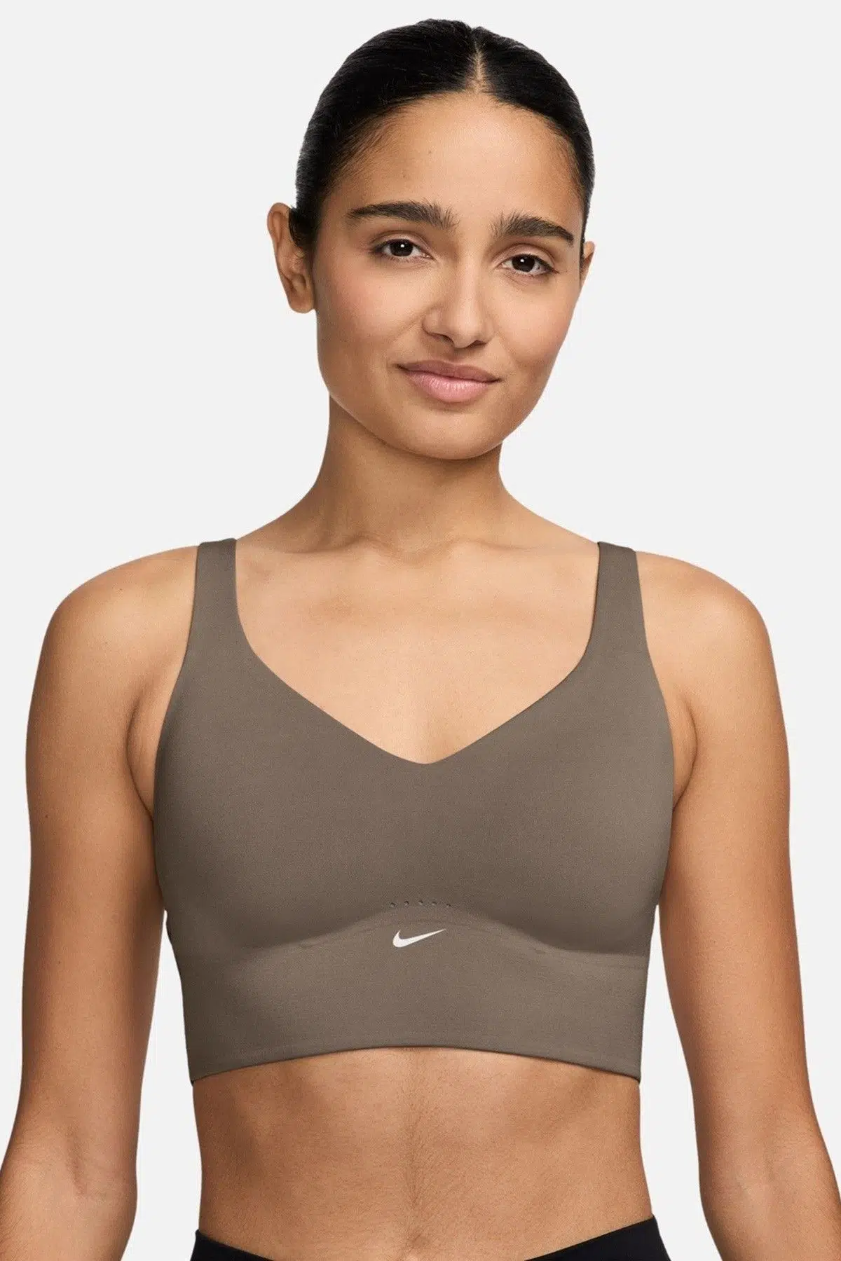 Nike Dri-Fit Alate Medium Support Long Design Long Pad Convertible Training Womens Bra Pedli Kadın Spor Bra Kahverengi