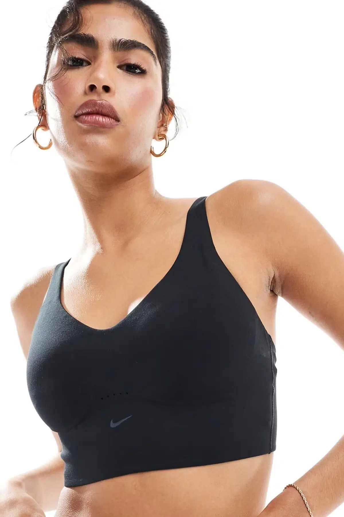 Nike Dri-Fit Alate Medium Support Long Design Long Pad Convertible Training Womens Bra Pedli Kadın Spor Bra Siyah