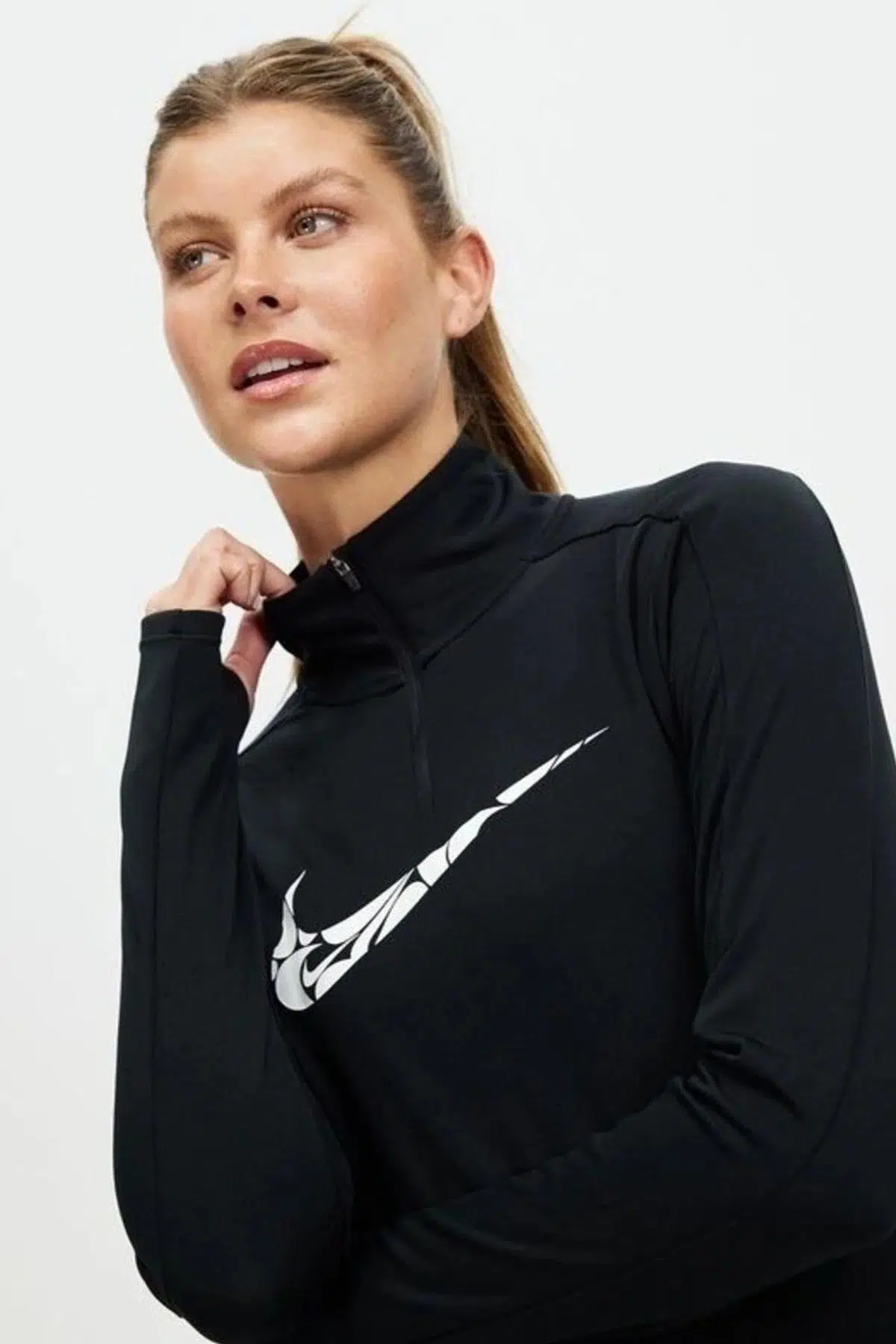 Nike Dri Fit Big Swoosh 1/4 Zip Training Runnig Sweatshirt Black Koşu Antrenman Sweatshirt Siyah