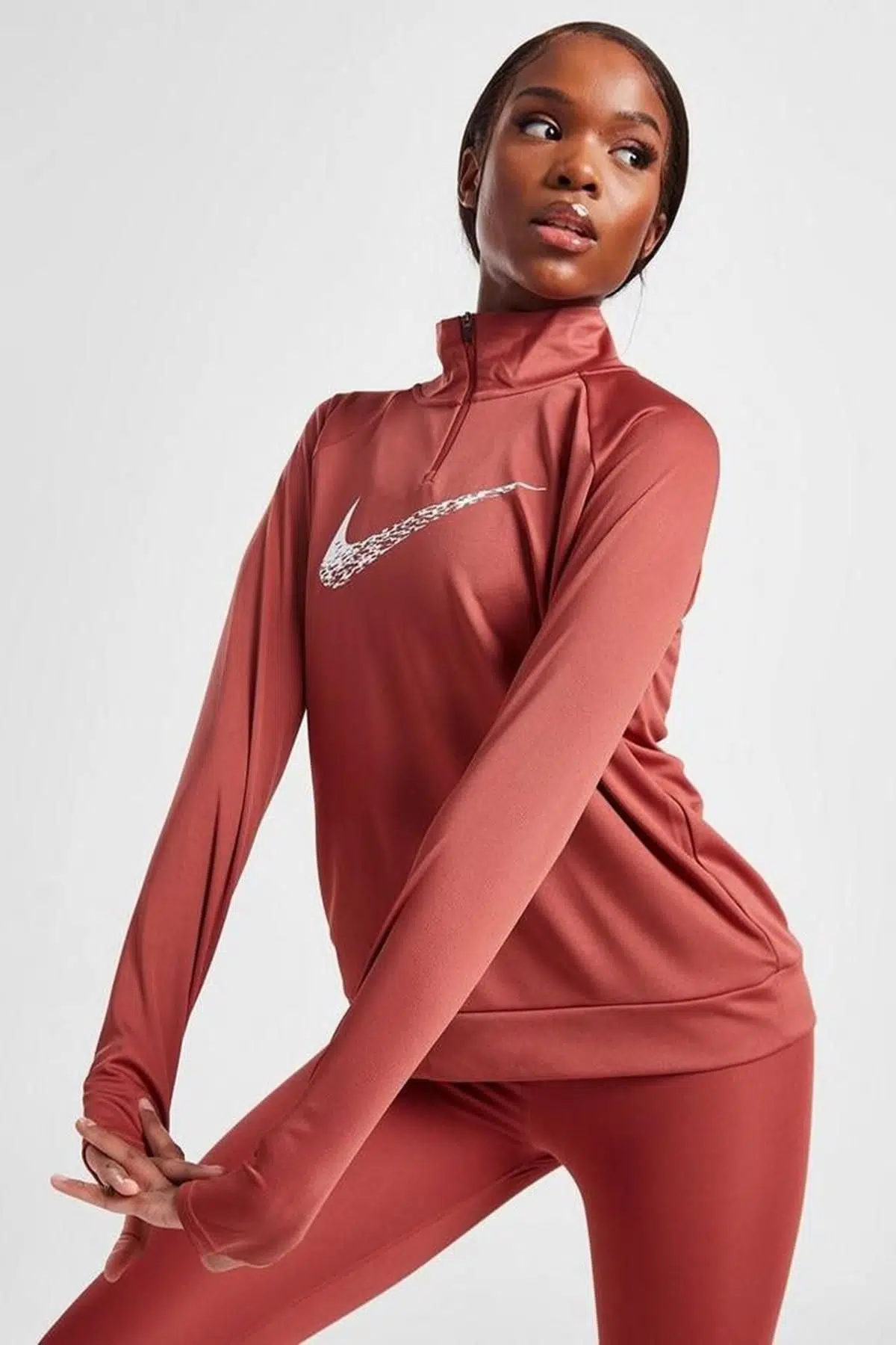 Nike Dri Fit Big Swoosh 1/4 Zip Training Runnig Sweatshirt Koşu Antrenman Üstü Kiremit Rengi