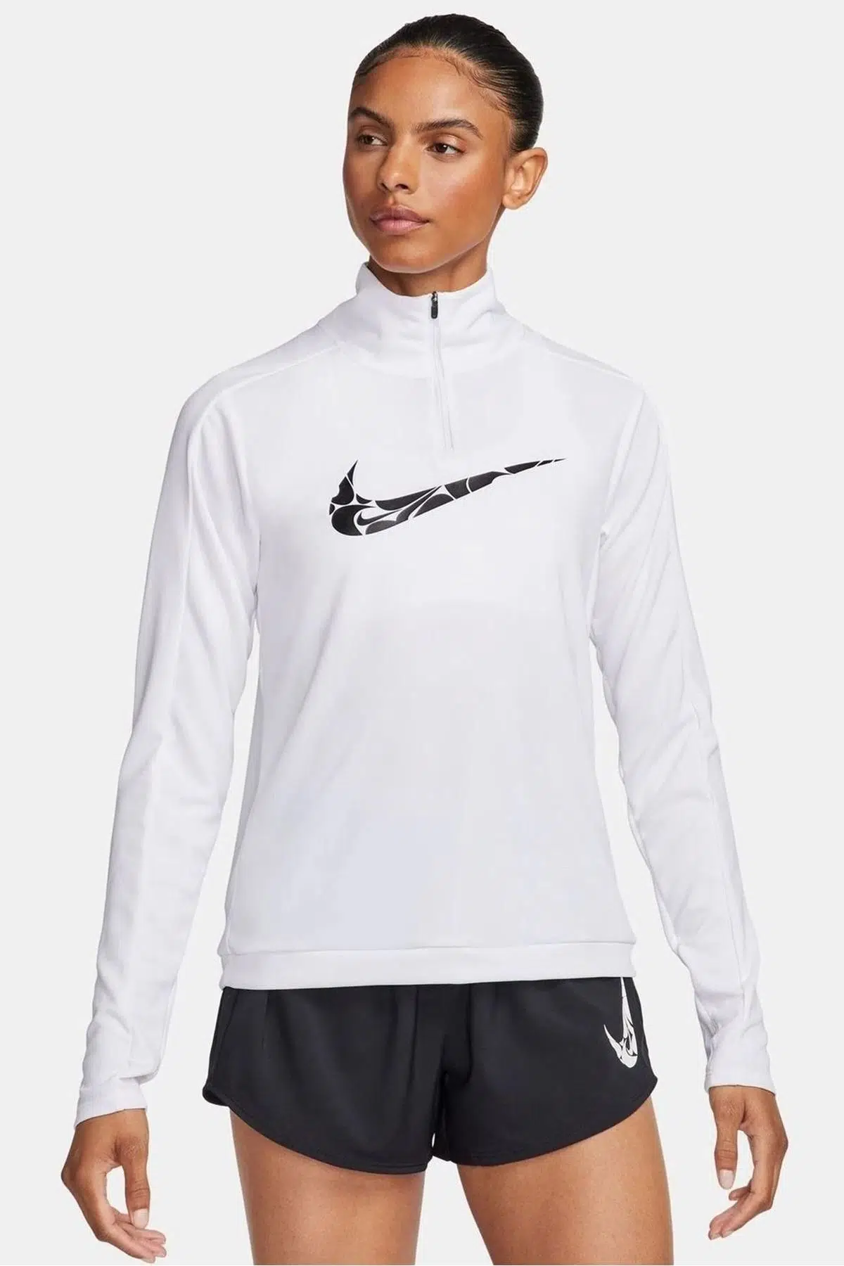 Nike Dri Fit Big Swoosh 1/4 Zip Training Runnig Sweatshirt Koşu Antrenman Sweatshirt Beyaz