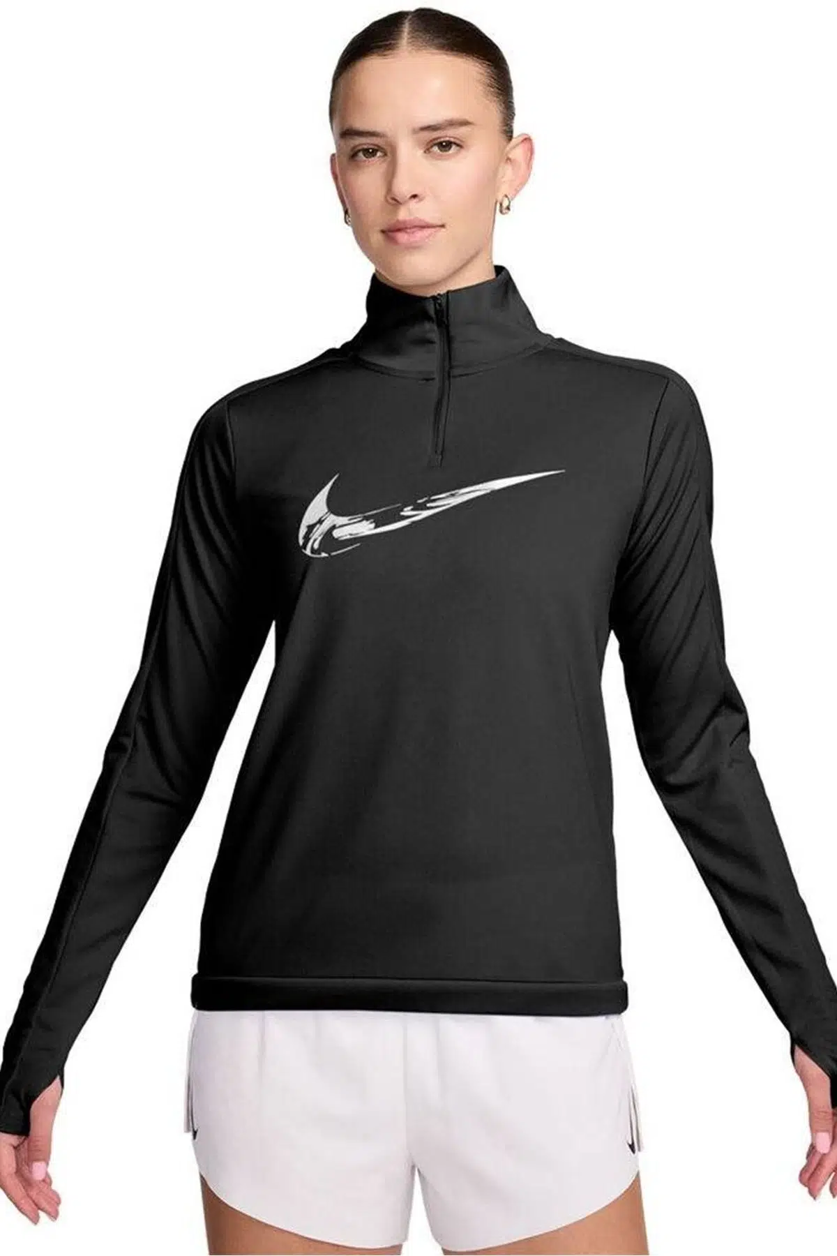 Nike Dri Fit Big Swoosh 1/4 Zip Training Runnig Sweatshirt Koşu Antrenman üstü Siyah
