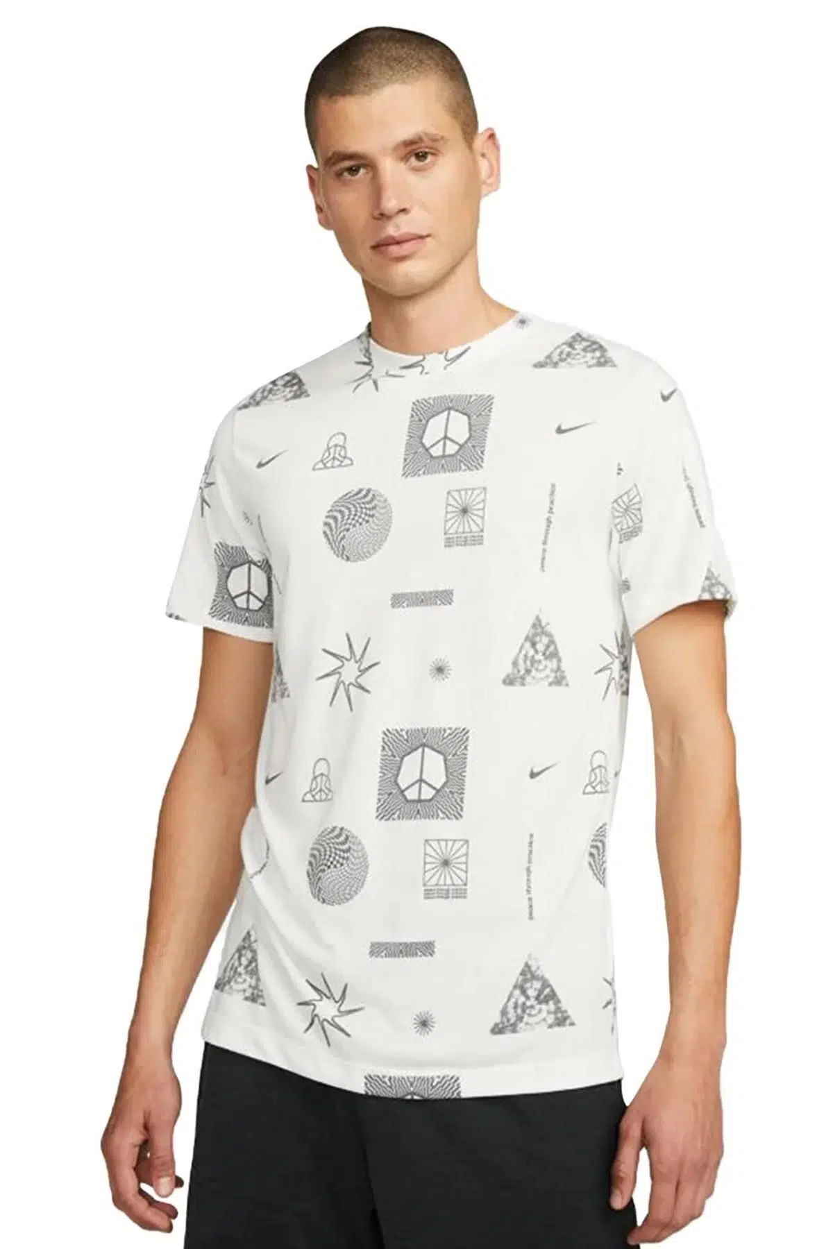 Nike Dri Fit Yoga Soft Tee White Baskılı ince Yumuşak Erkek Tişört Beyaz