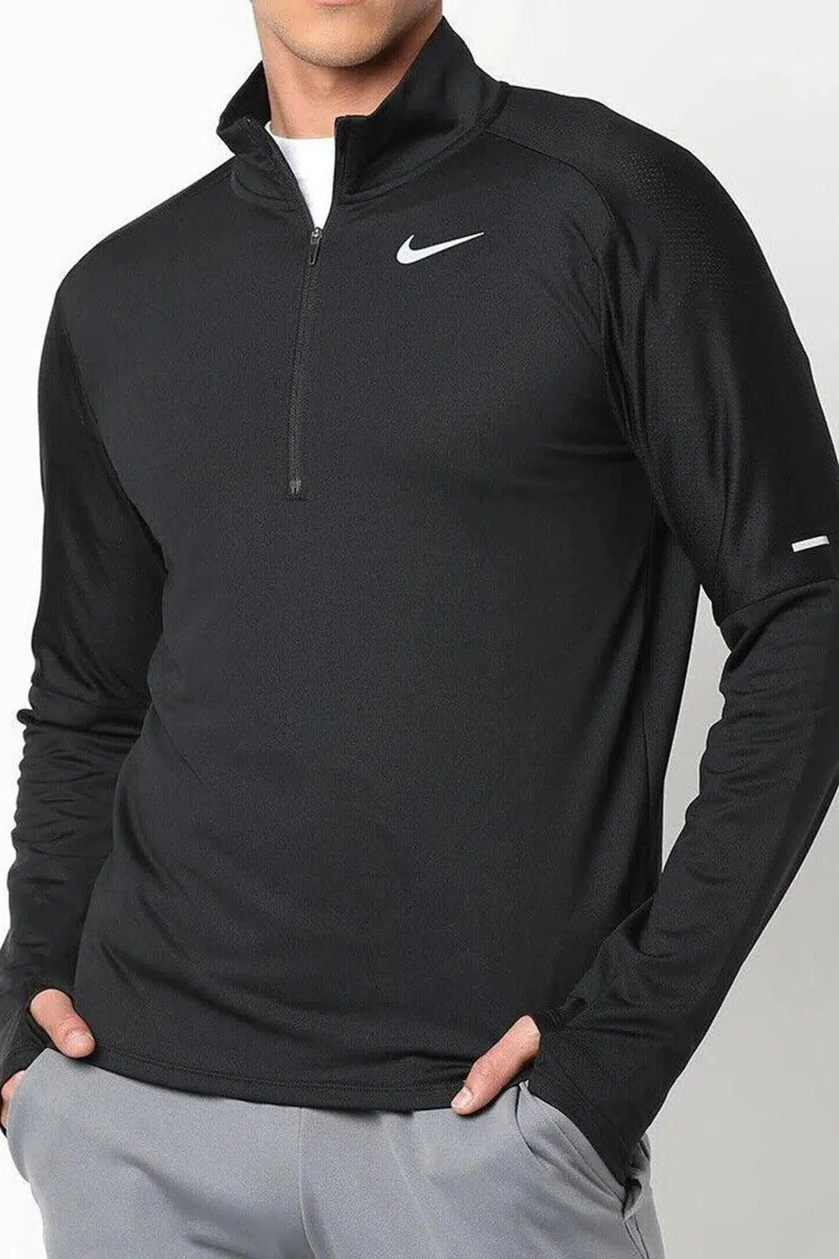 Nike Dri Fit Element Top Half Zip Sweatshirt Erkek Uzun Kollu Yarım Fermuar Sporcu Üstü Siyah