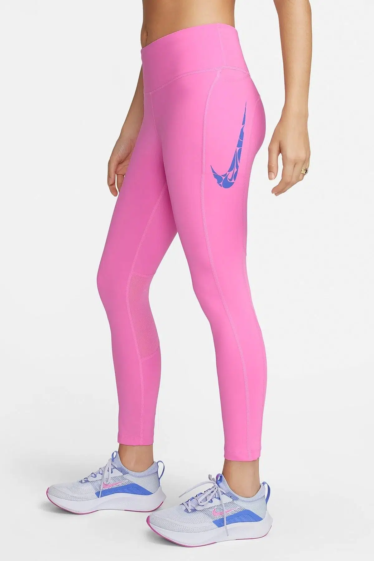 Nike Dri Fit Fast Mid Rise 7/8 Leggings Tight Kadın 3 Cepli Spor Tayt Pembe