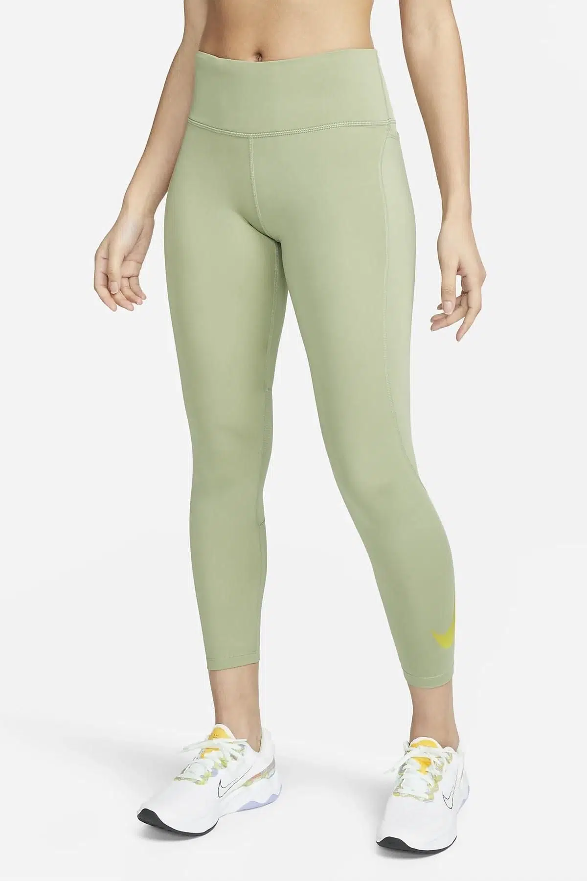 Nike Dri Fit Fast Mid Rise 7/8 Running 3 Cepli Kadın Tayt Yeşil