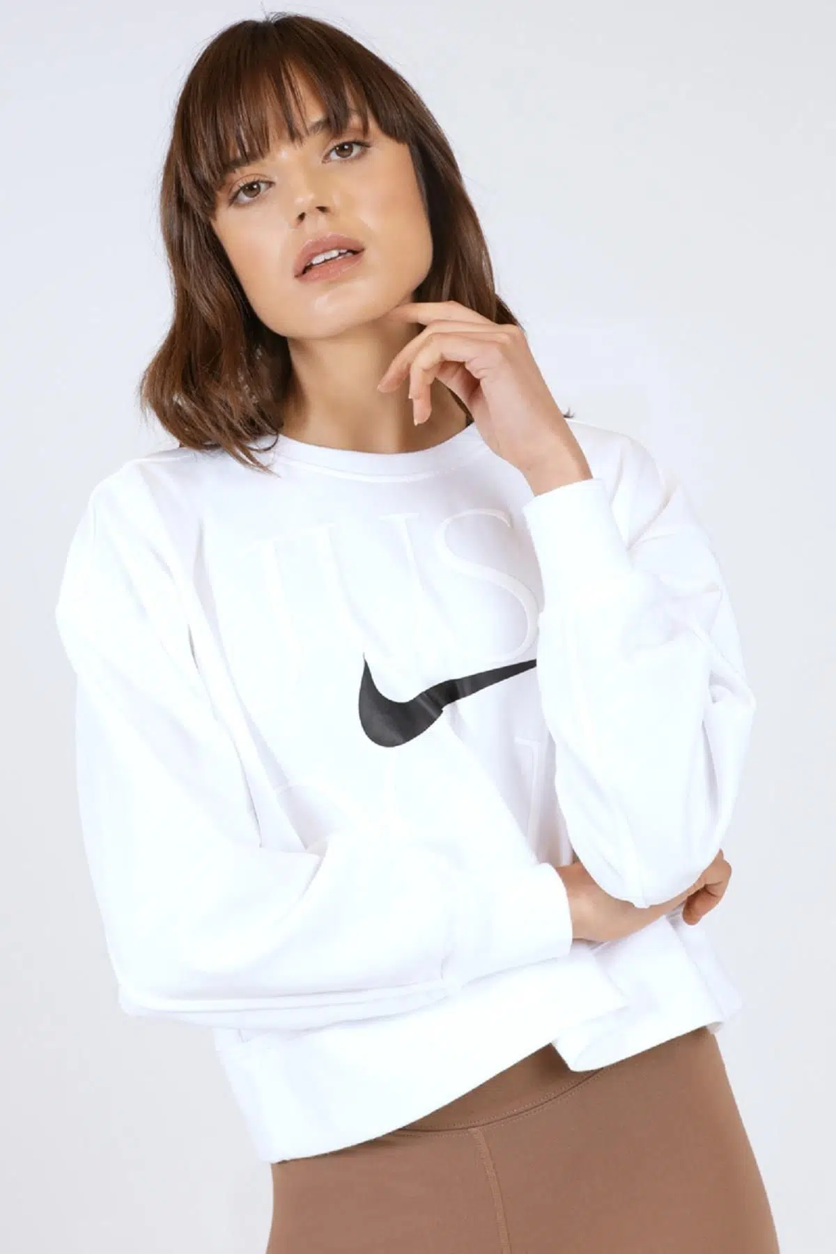 Nike Dri Fit Fleece Training Loose Fit Crop Sweat Bol Kesim Beyaz Sweatshirt