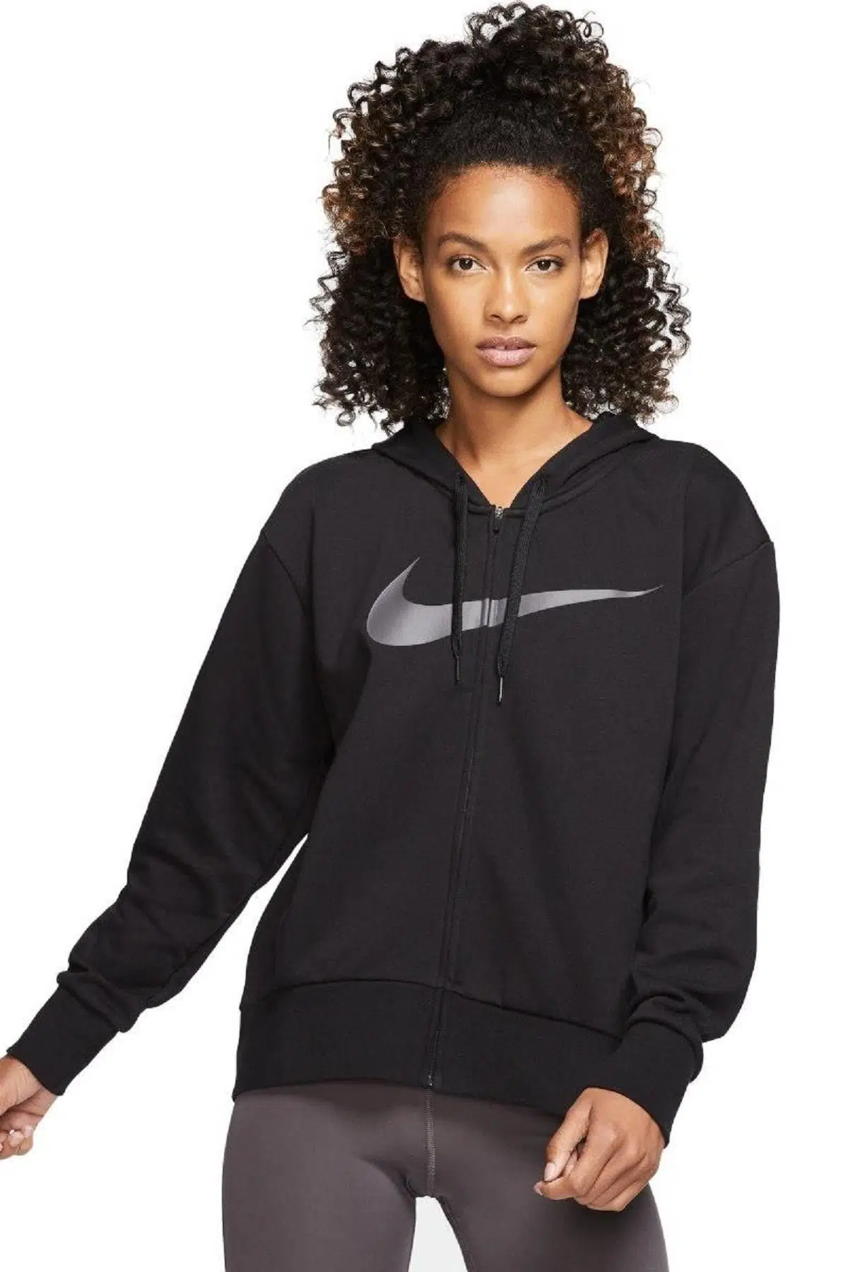 Nike Dri FiT Get Fit Full Zip Fleece Hoodie Siyah Fermuarlı Kadın Sweatshirt