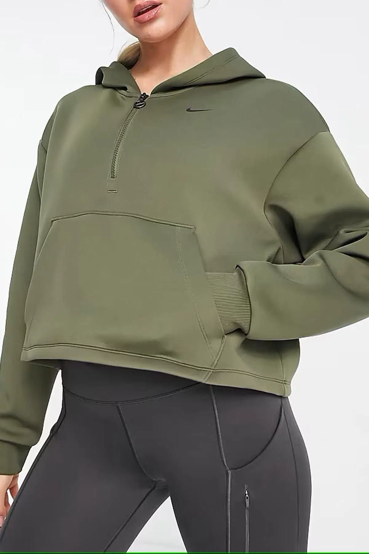 Nike Dri Fit Graphic Glitter Hoodie 1/4 Zip Yarım Fermuarlı Kapüşonlu Sweatshirt Yeşil