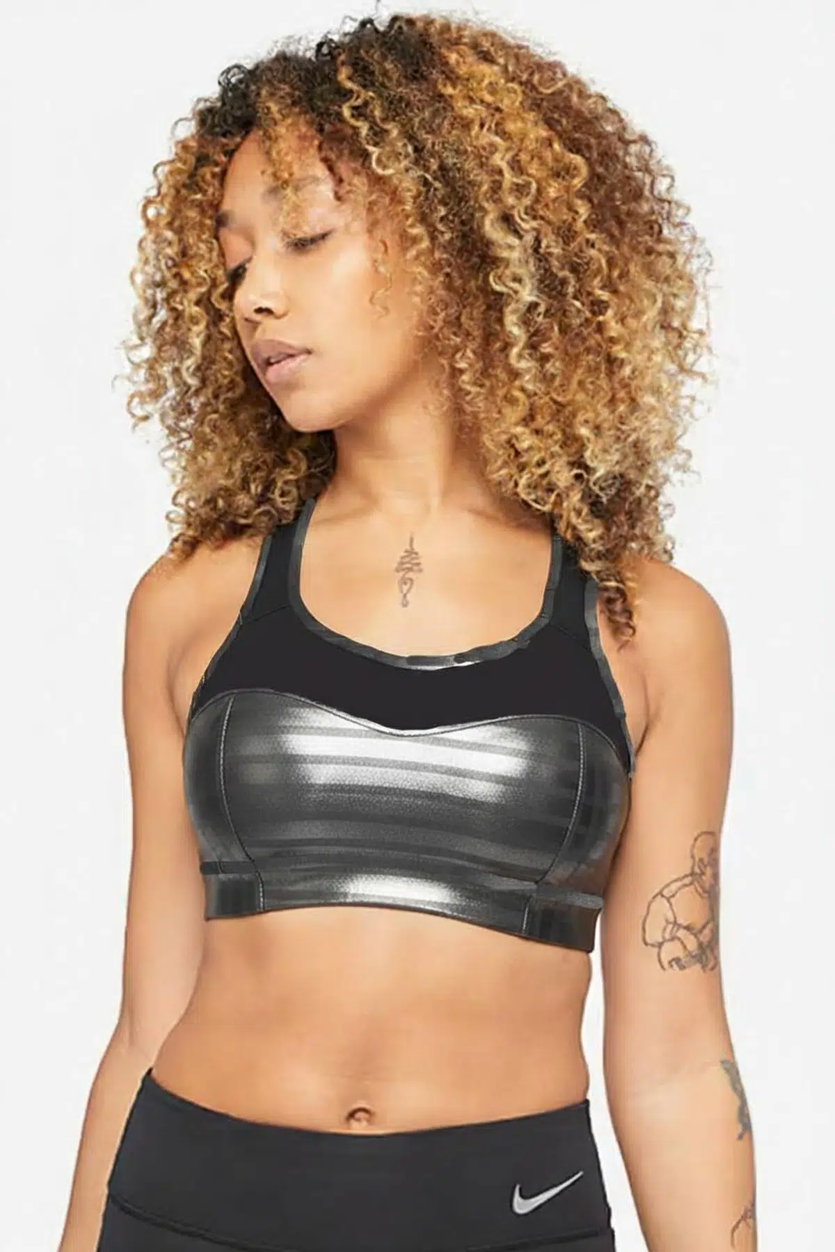 Nike Dri Fit Hight Support Shimmer Alpha Büyük Kesim Kadın Işıltılı Bra Siyah