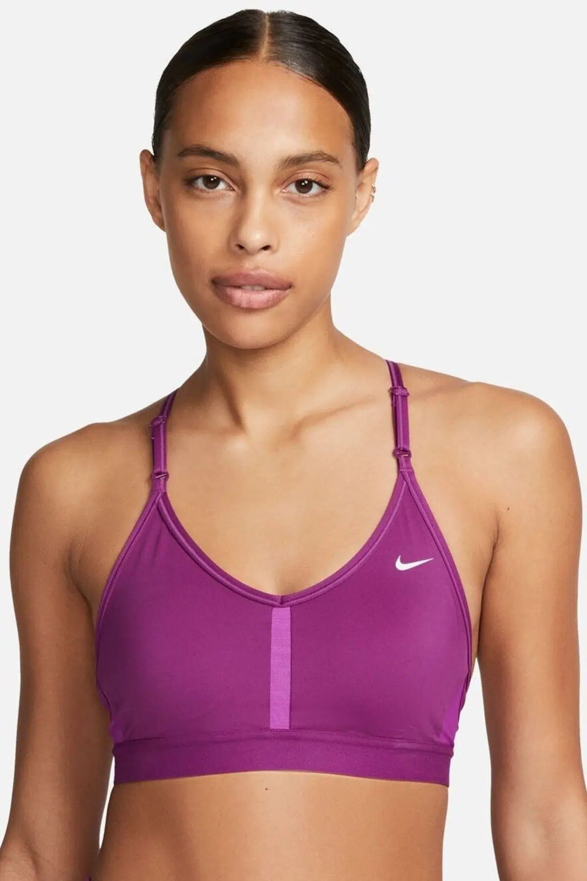 Nike Dri Fit Indy V Neck Light Support Womens Bra Purple Kadın Sporcu Sütyeni Mor