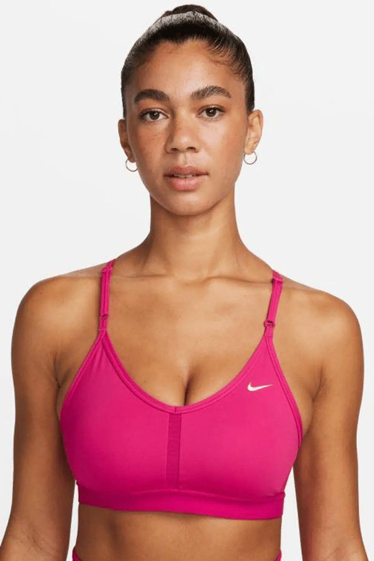 Nike Dri Fit Indy V Neck Light Support Womens Bra Fuchsia Kadın Sporcu Sütyeni Fuşya