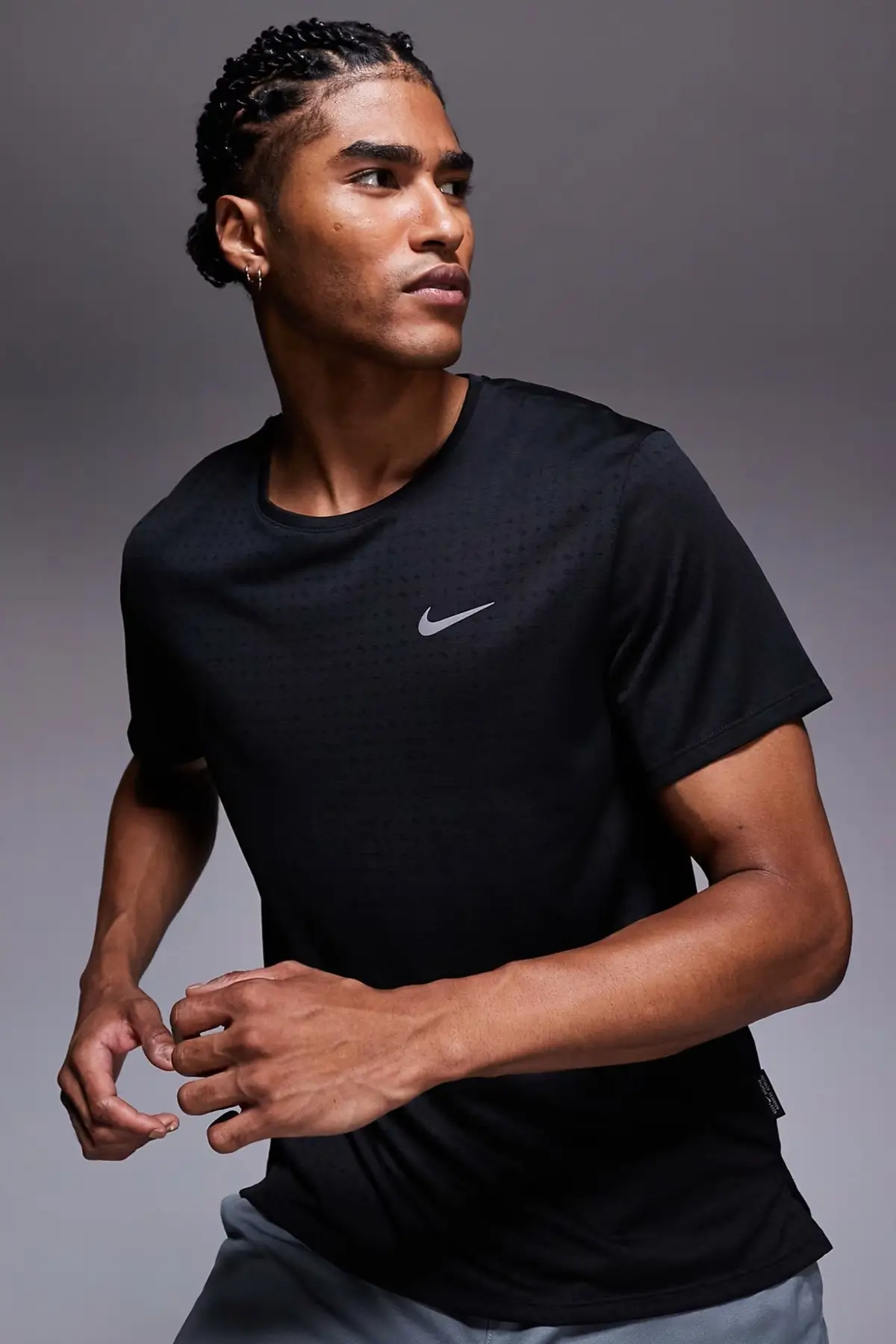 Nike Dri Fit Miler Breathe Mens Running Tee Reflektörlü Erkek Koşu Antreman Tişörtü Siyah