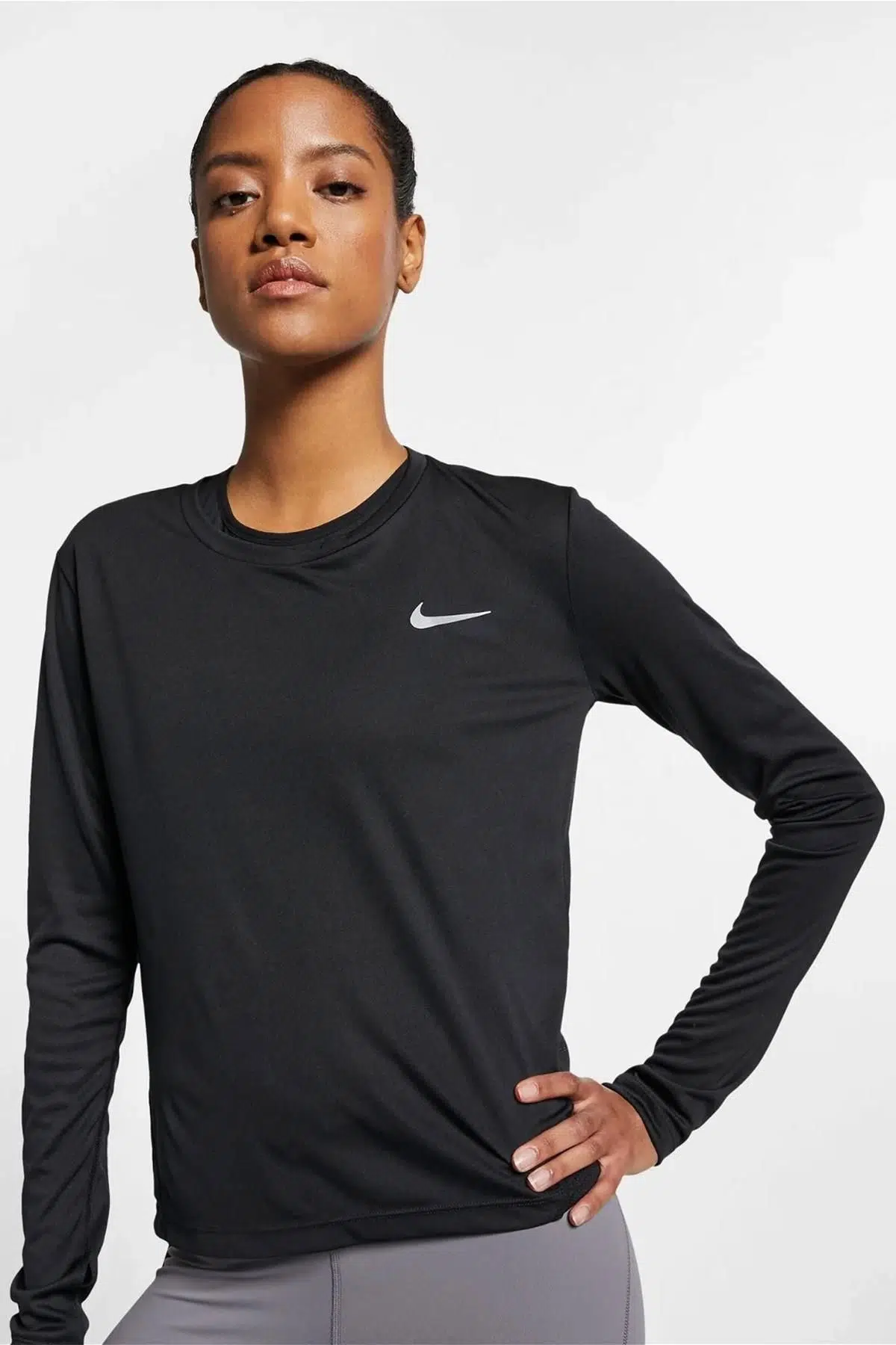 Nike Dri Fit Miler Sweatshirt Sırt Panelli Uzun Kollu Koşu Antrenman Üstü Siyah