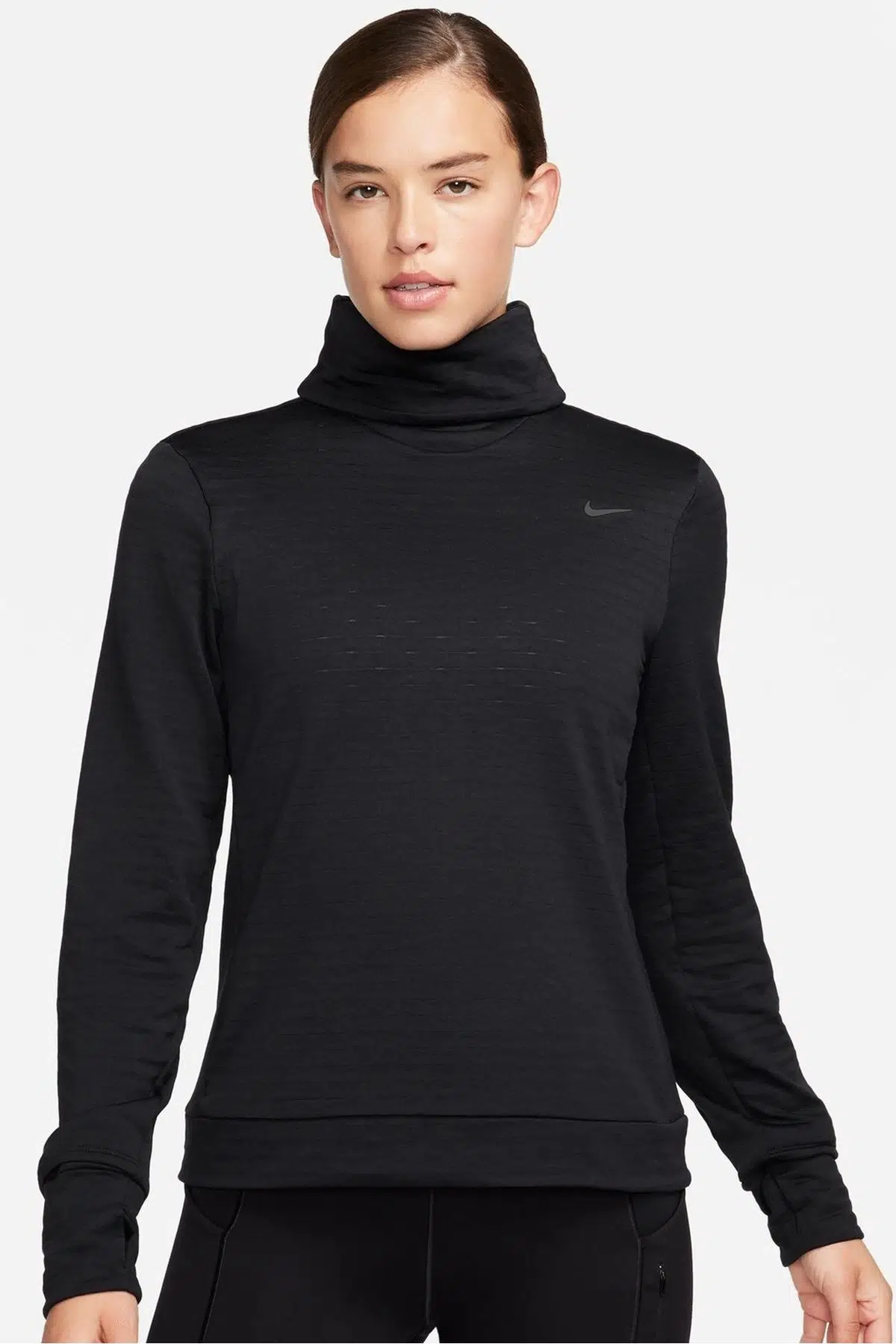 Nike Swift Element Therma Fit Running Womens Sweatshirt Kadın Cepli Boğazlı Yaka Koşu Sweatshirt Siyah