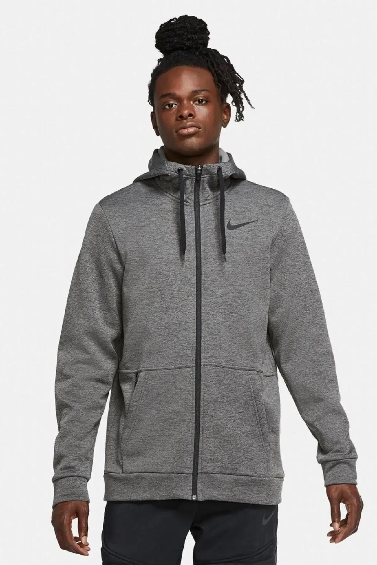 Nike Dri Fit Therma Hoodie Fermuarlı Kapüşonlu Unısex Termal Sweatshirt Gri