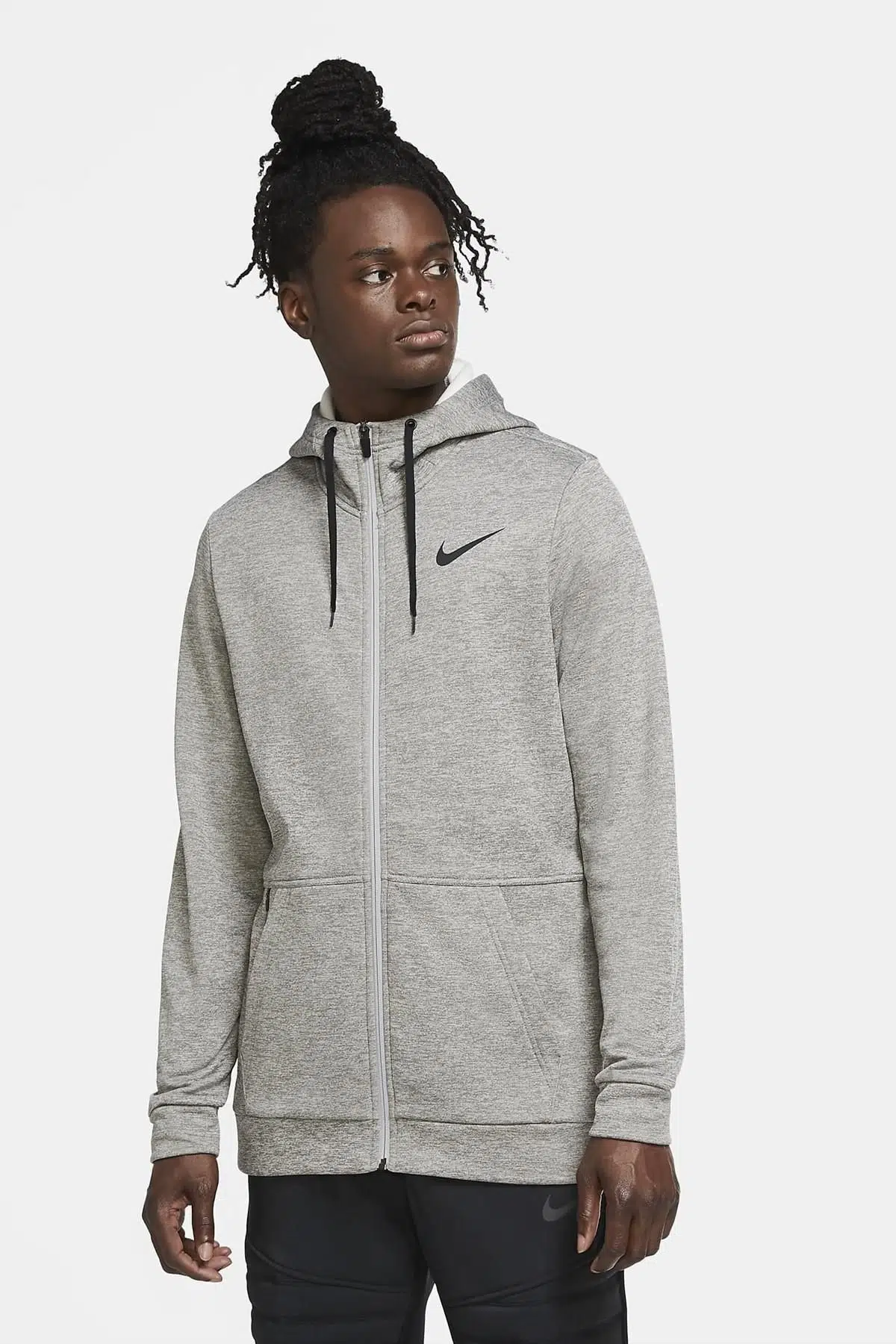 Nike Dri Fit Therma Hoodie Fermuarlı Kapüşonlu Unısex Termal Sweatshirt Gri
