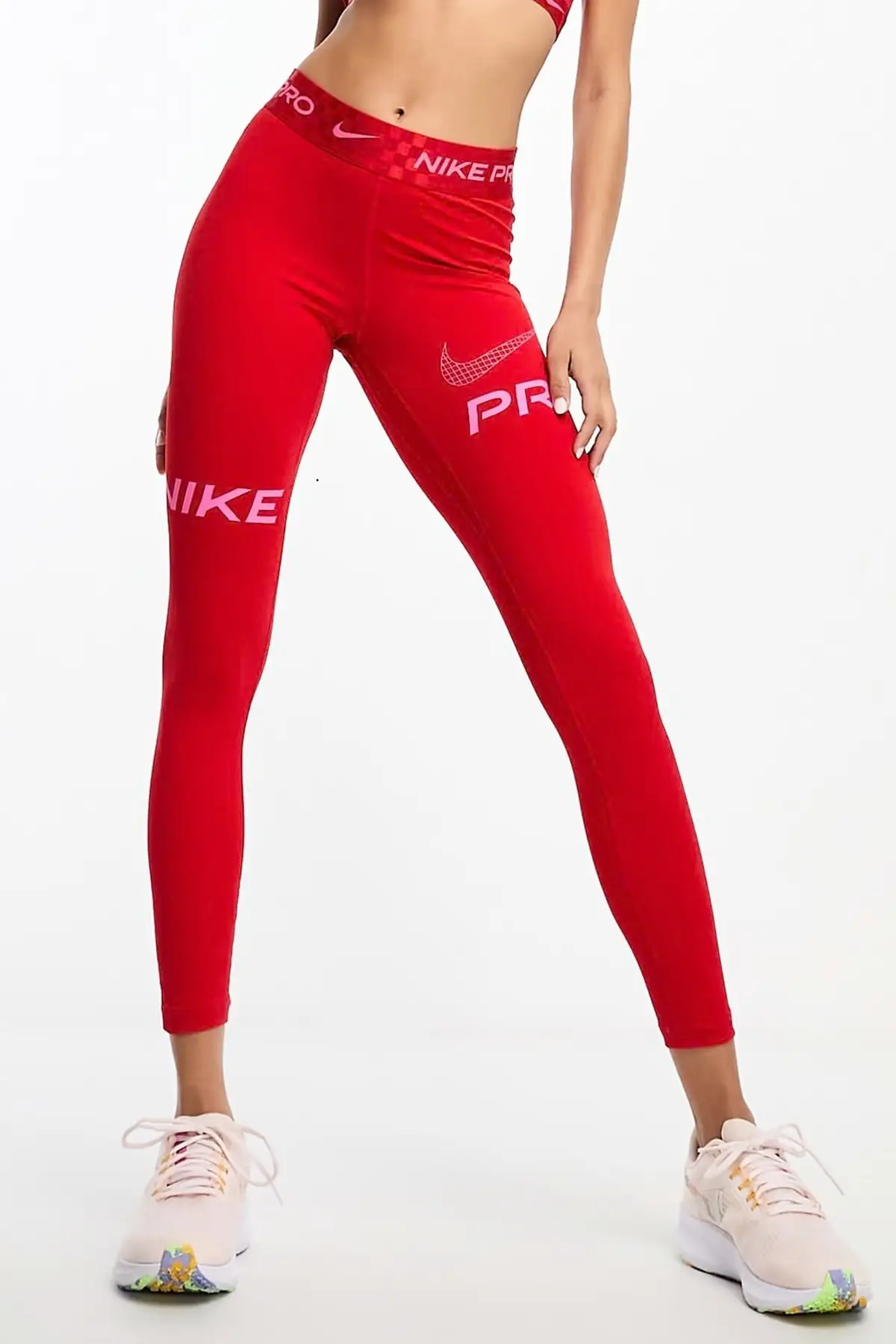 DX0080-857 Nike Dri Fit Training Pro Graphic Women's Mid Rise Leggings Red Kadın Spor Tayt Kırmızı