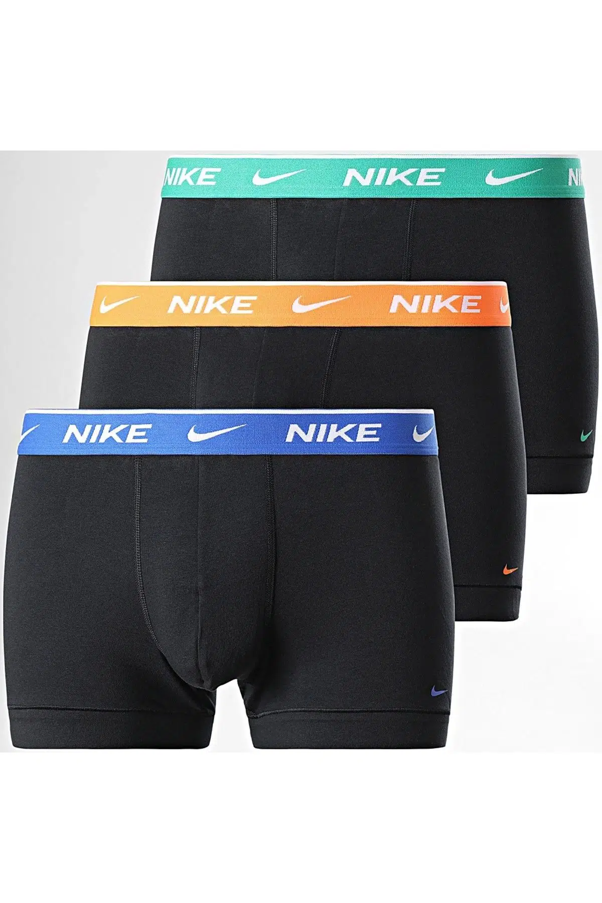Nike Dri Fit Ultra Stretch 3 Pack Blak Orange Grren Blue Micro 3 lü Paket Kısa Boxer Siyah 3 Renk Bantlı