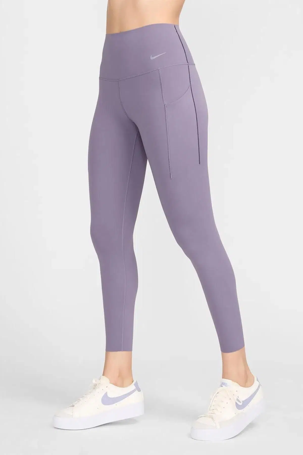 Nike Dri Fit Universa High Rise 7/8 Length Kadın Yüksek Bel Lazer Kesim Toparlayıcı 2 Cepli Dalgıç Kumaş Tayt Mor