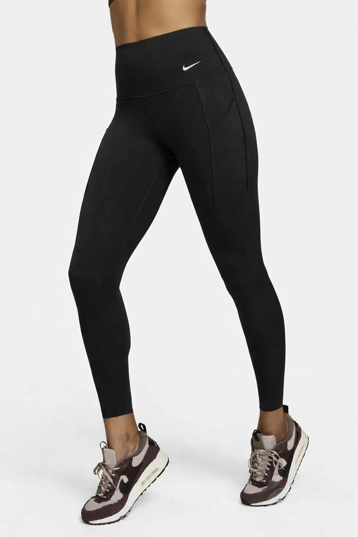 Nike Dri Fit Universa High Rise 7/8 Black Kadın Yüksek Bel Lazer Kesim Toparlayıcı 2 Cepli Dalgıç Kumaş Tayt Siyah DQ5897-010