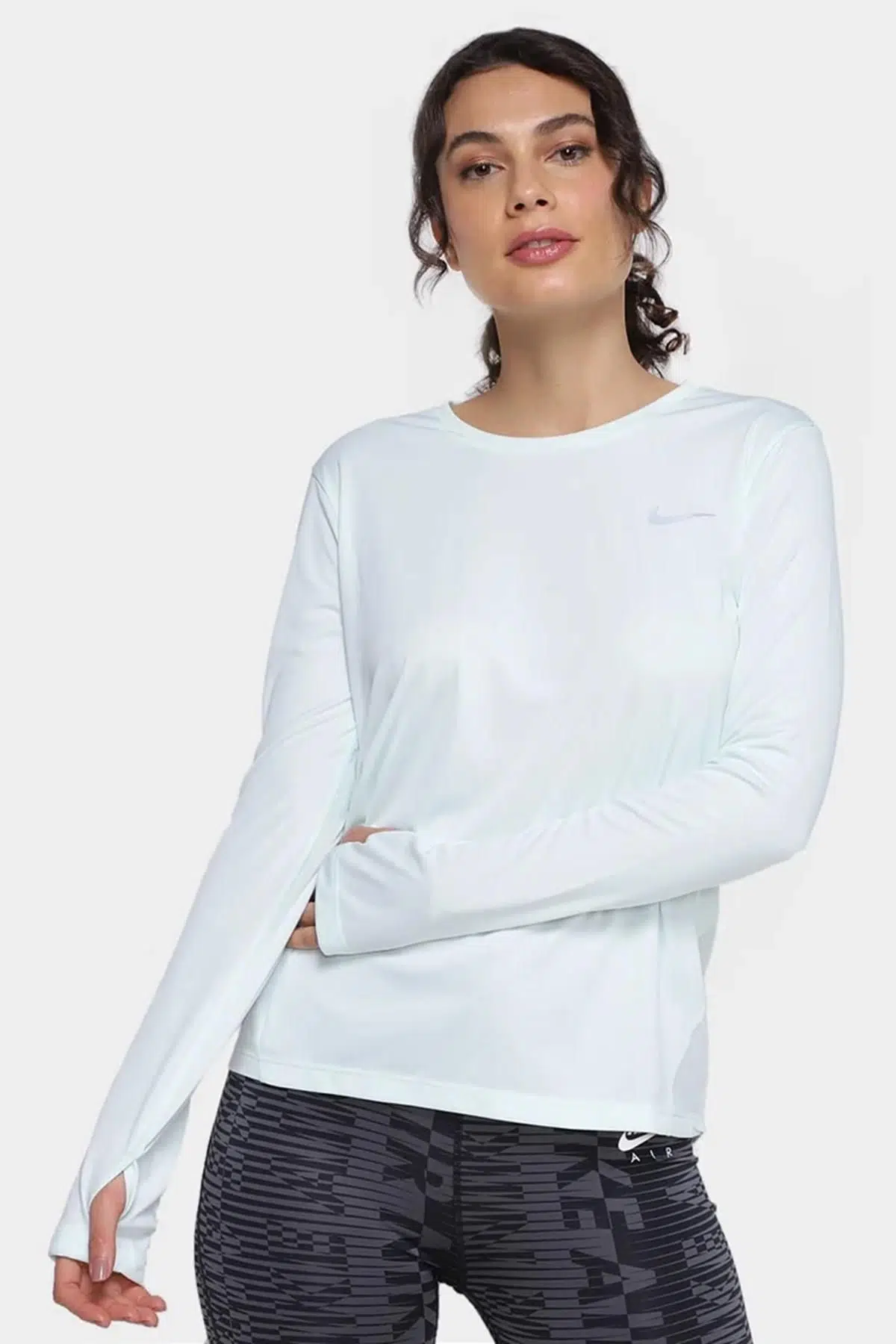 Nike Dri Fit Miler Sweatshirt Sırt Panelli Uzun Kollu Koşu Antrenman Üstü Beyaz