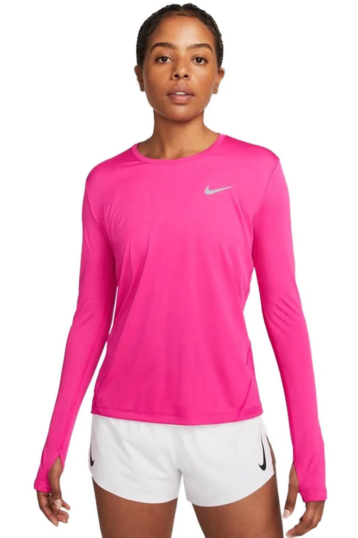 Nike Dri Fit Women’s Long Sleeved Miler Reflektörlü Kadın Koşu Antenman Sweatshirt Pembe