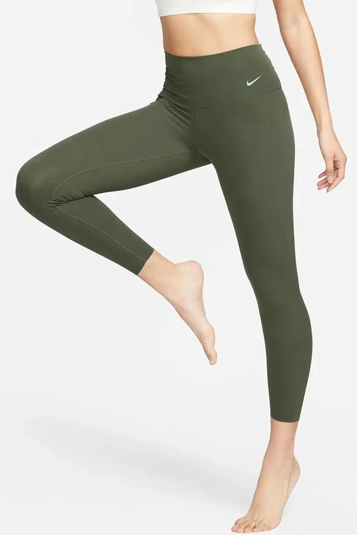 Nike Dri Fit Zenvy Gentle Support High Waisted 7/8 Leggings Kadın Yüksek Bel İç Cepli Spor Tayt Haki