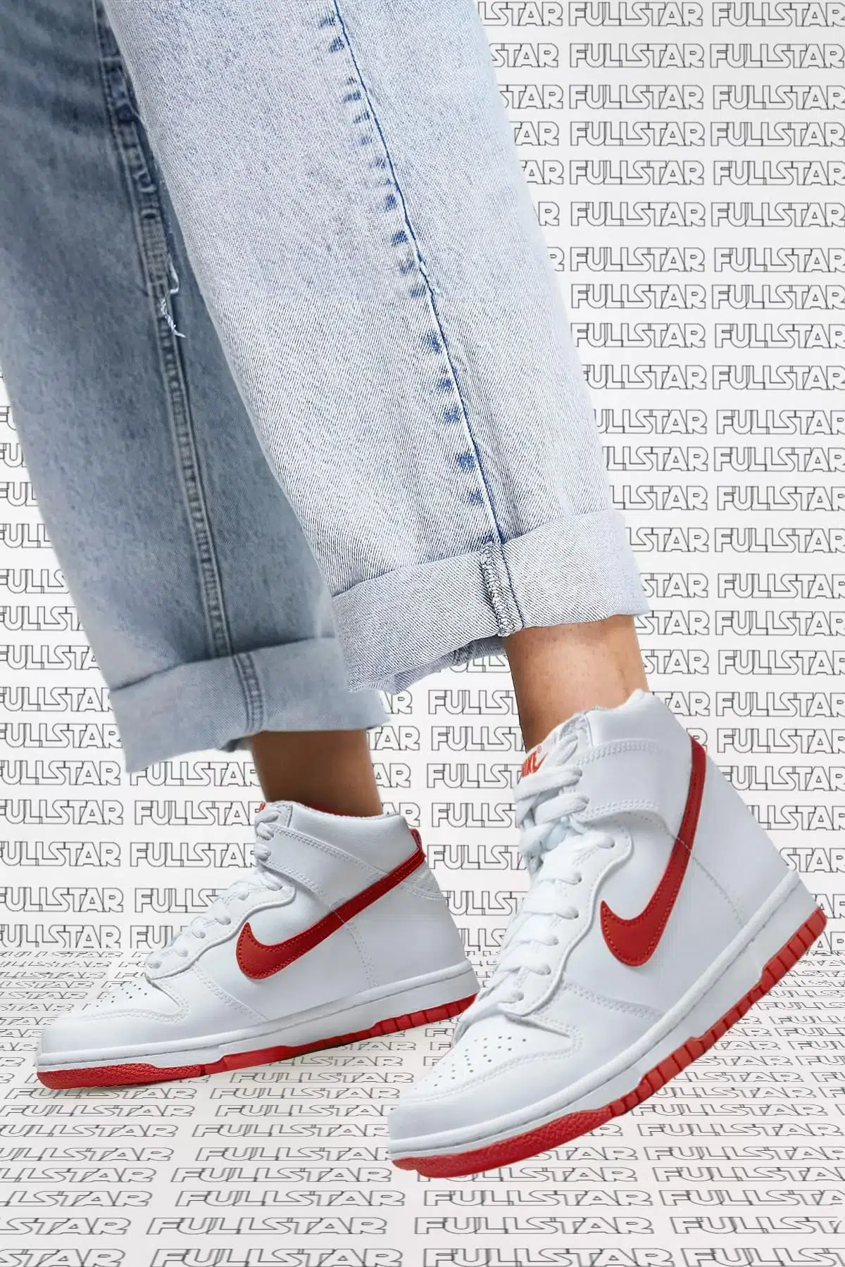 Nike Dunk High Leather Unisex Sneaker Hakiki Deri Bilekli Beyaz Kırmızı Spor Ayakkabı