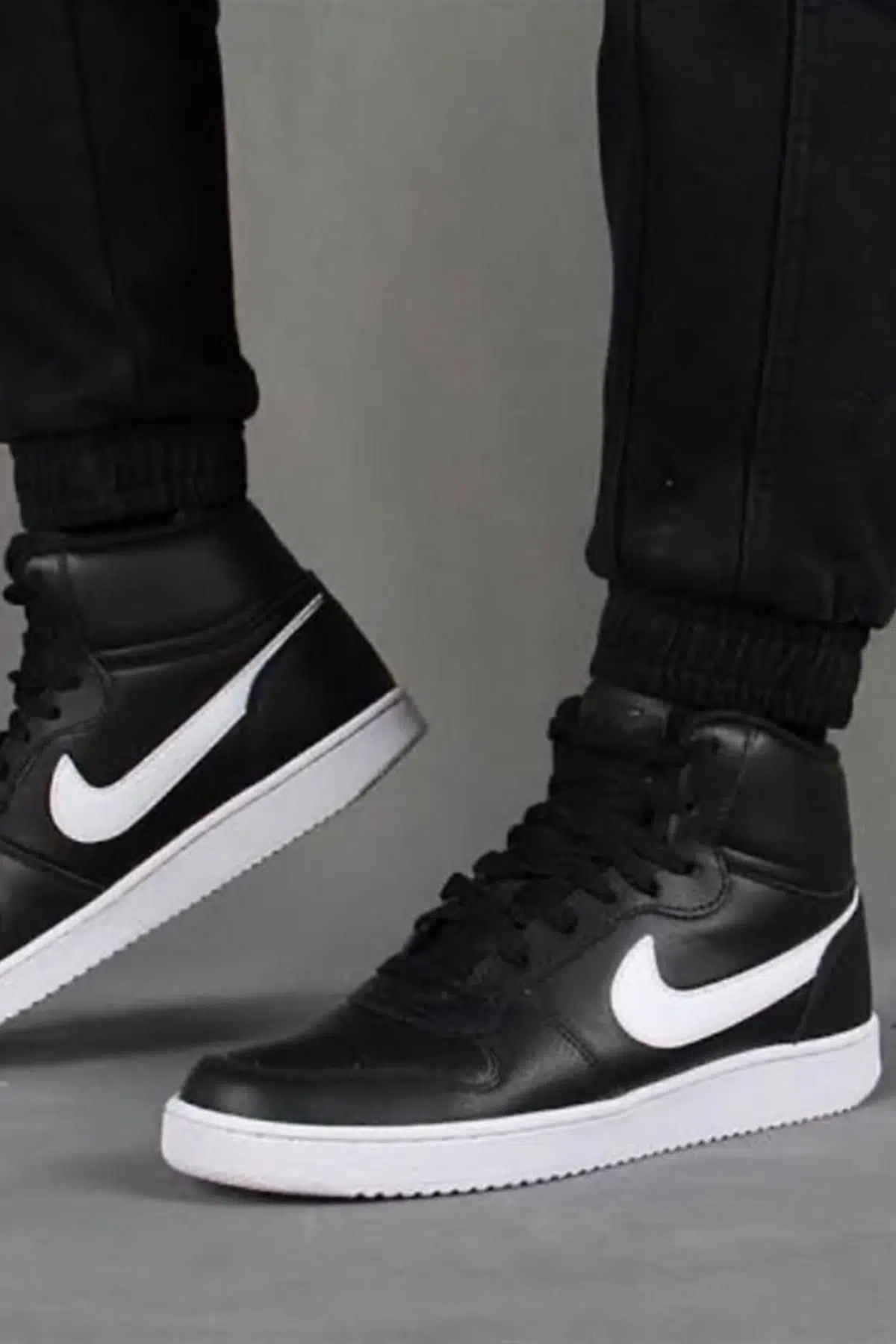 Nike Ebernon Mid Triple Leather Erkek Sneaker Hakiki Deri Bilekli Spor Ayakkabı Siyah