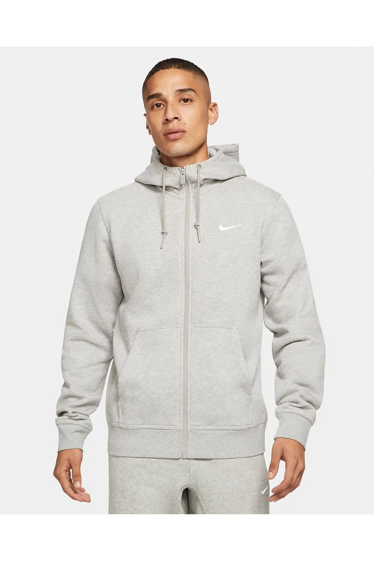 Nike Erkek Swoosh Fleece Tam Boy Fermuarlı Kapüşonlu Gri Sweatshirt 823531-063
