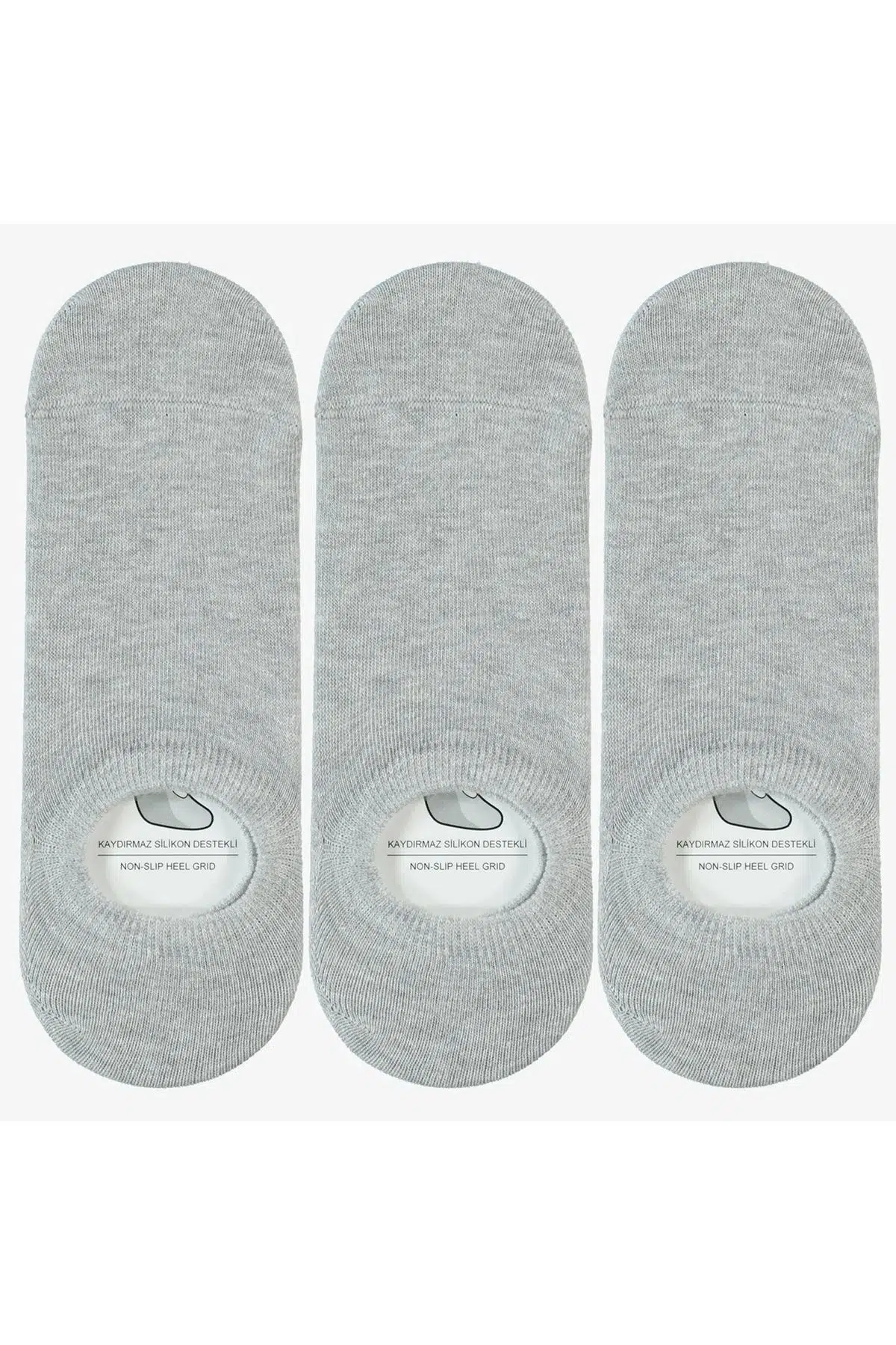 United4 Non-Slip Heel Grid Sucks Kaydırmaz Silikon Destekli Babet Çorap (41-45) 3 Lü Gri