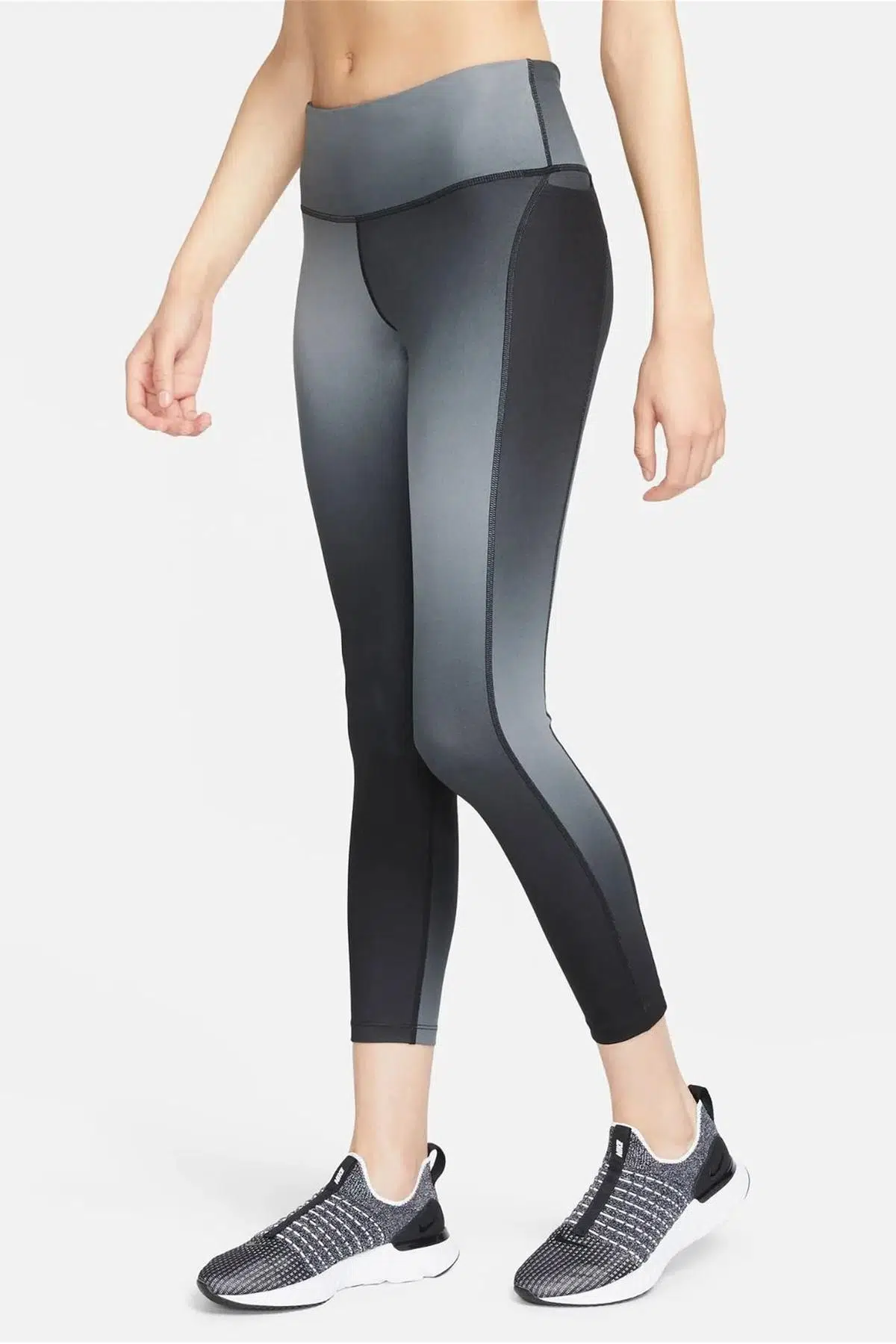 Nike Fast Normal Belli 7/8 Renk Geçişli Cepli Kadın Koşu Tayt Siyah