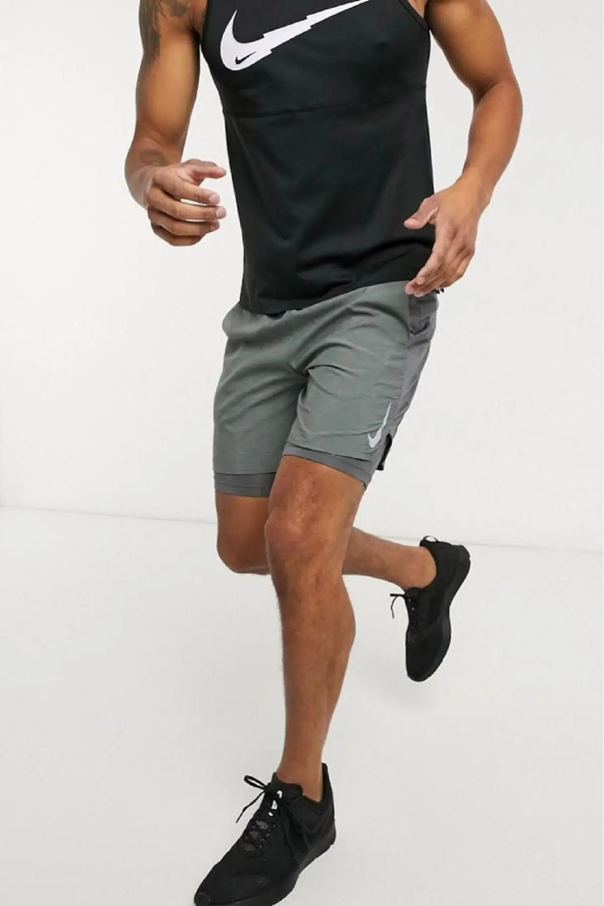 Nike Challenger5 2 in 1 Running Shorts Taytlı Gri Koşu Şortu
