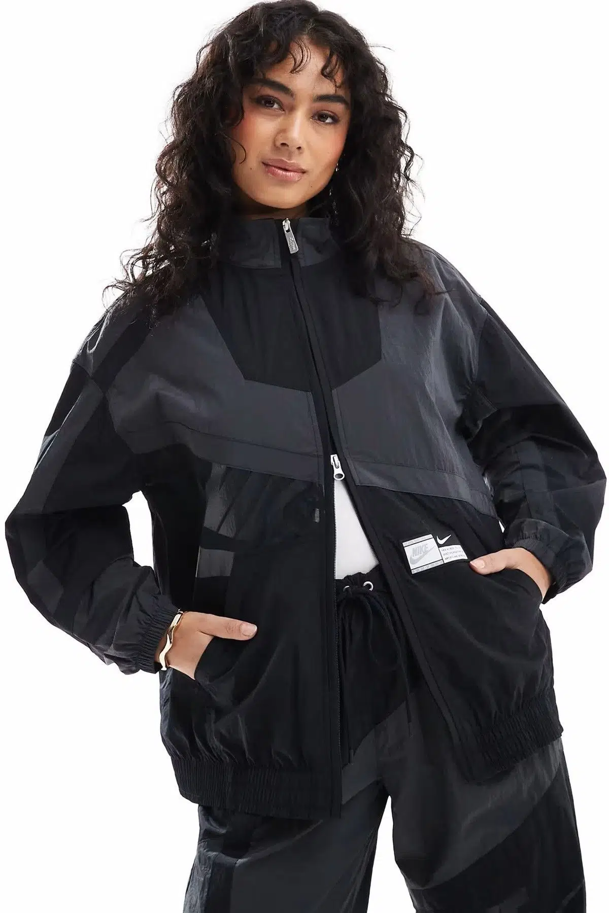 Nike Street Woven Full Zip Oversize Jacket Kadın Dokuma Oversize Spor Ceket Siyah