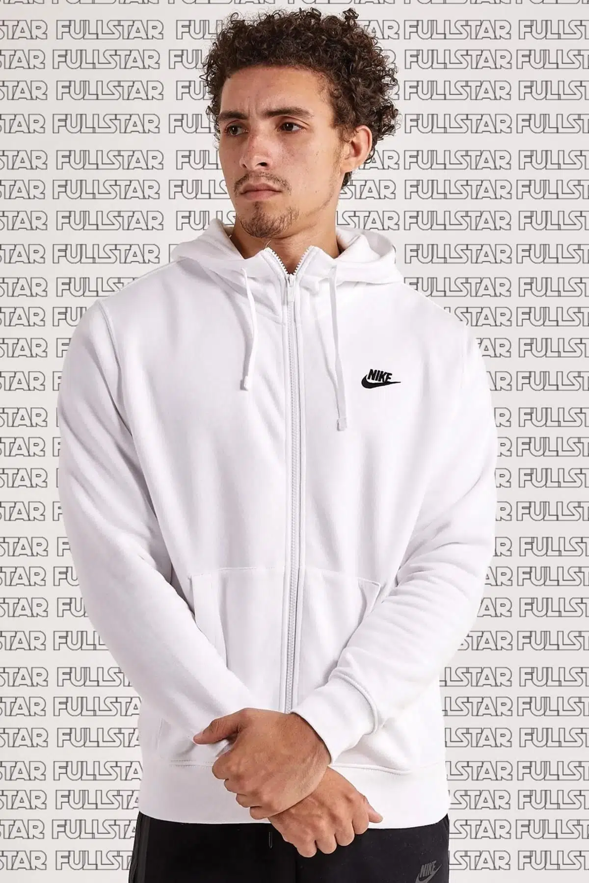 Nike Full Zip Unisex Hoodie White Kapüşonlu Rahat Kalıp Sweatshirt Beyaz