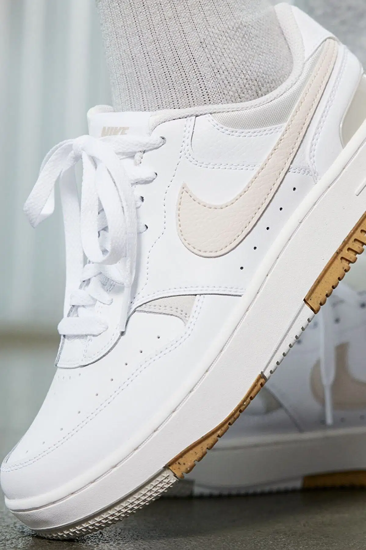 Nike Gamma Force Womens Leather Sneaker White Hakiki Deri Kadın Günlük Spor Ayakkabı Krem