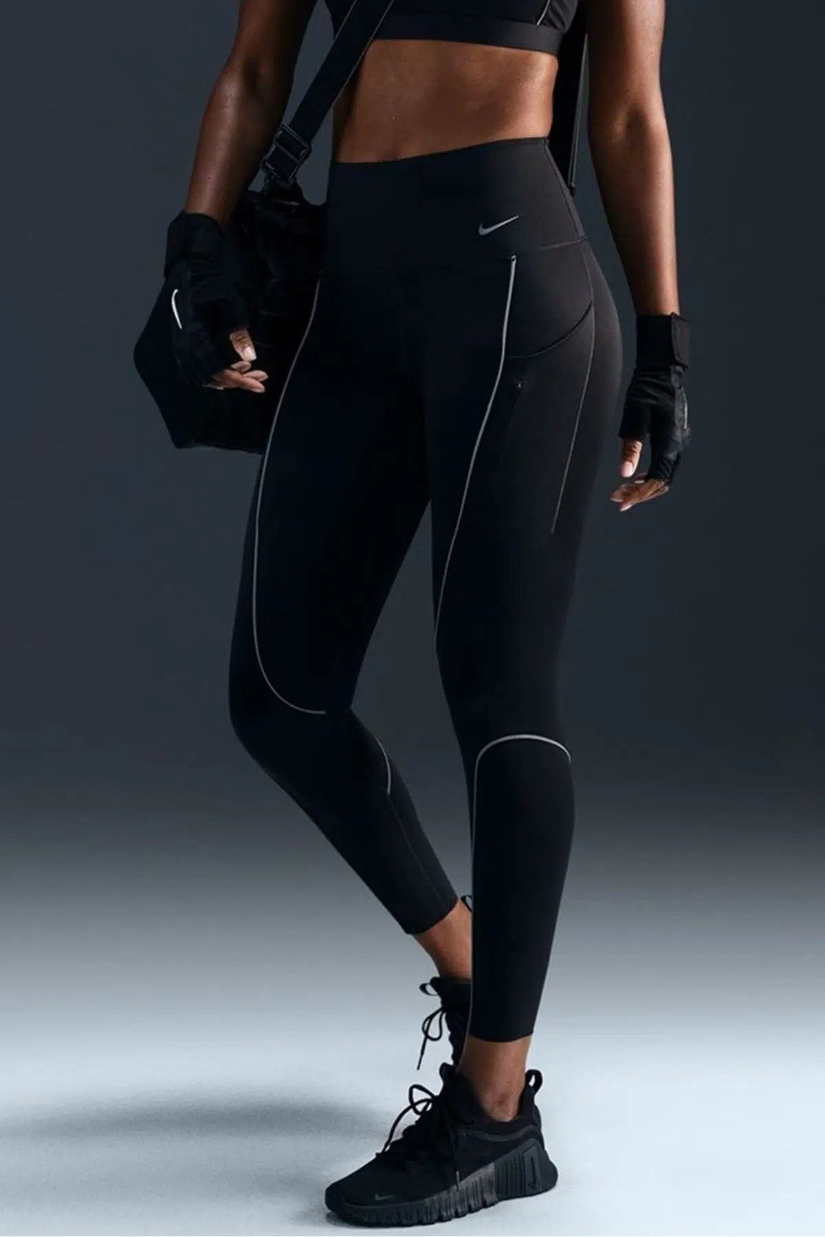 Nike Go High Waisted 7/8 Leggings with Pockets Kadın Yüksek Bel Toparlayıcı 6 Cepli Tayt Siyah