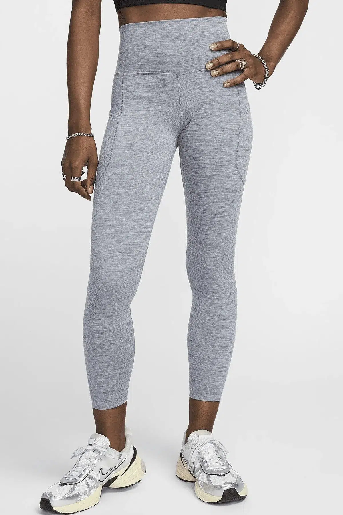 Nike One Dri Fit High Rise 7/8 Leggings With Pockets Kadın 3 Cepli Yüksek Belli Antrenman Taytı Gri