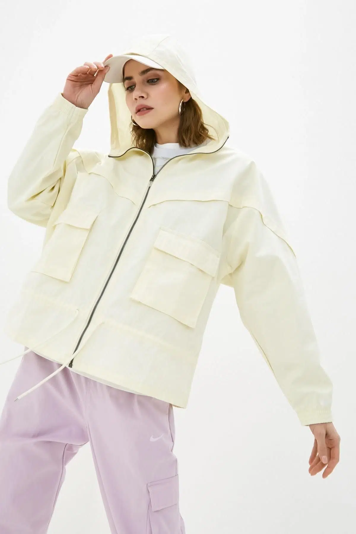 Nike Icon Clash Canvas Jacket Oversize Fit Bol Kesim Bej Ceket