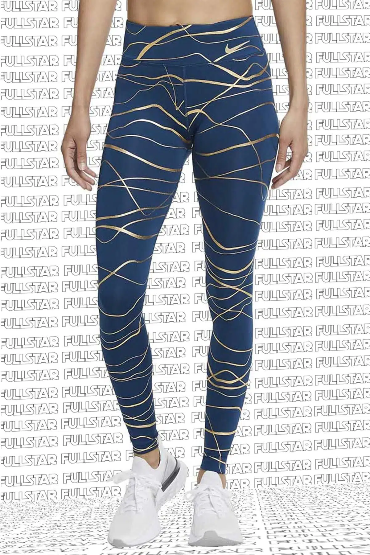 Nike icon Clash Fast Running Leggings 3 Cepli Toparlayıcı Desenli Parlak Tayt Mavi
