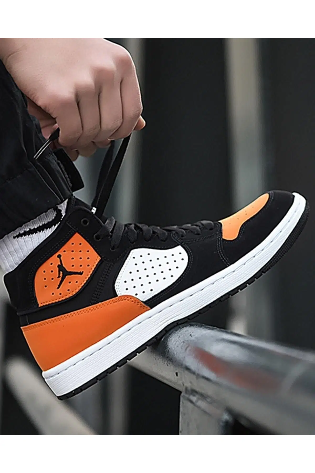 Nike Jordan Access Jumpman Leather Sneaker Hakiki Deri Bilekli Spor Ayakkabı Siyah Turuncu Beyaz